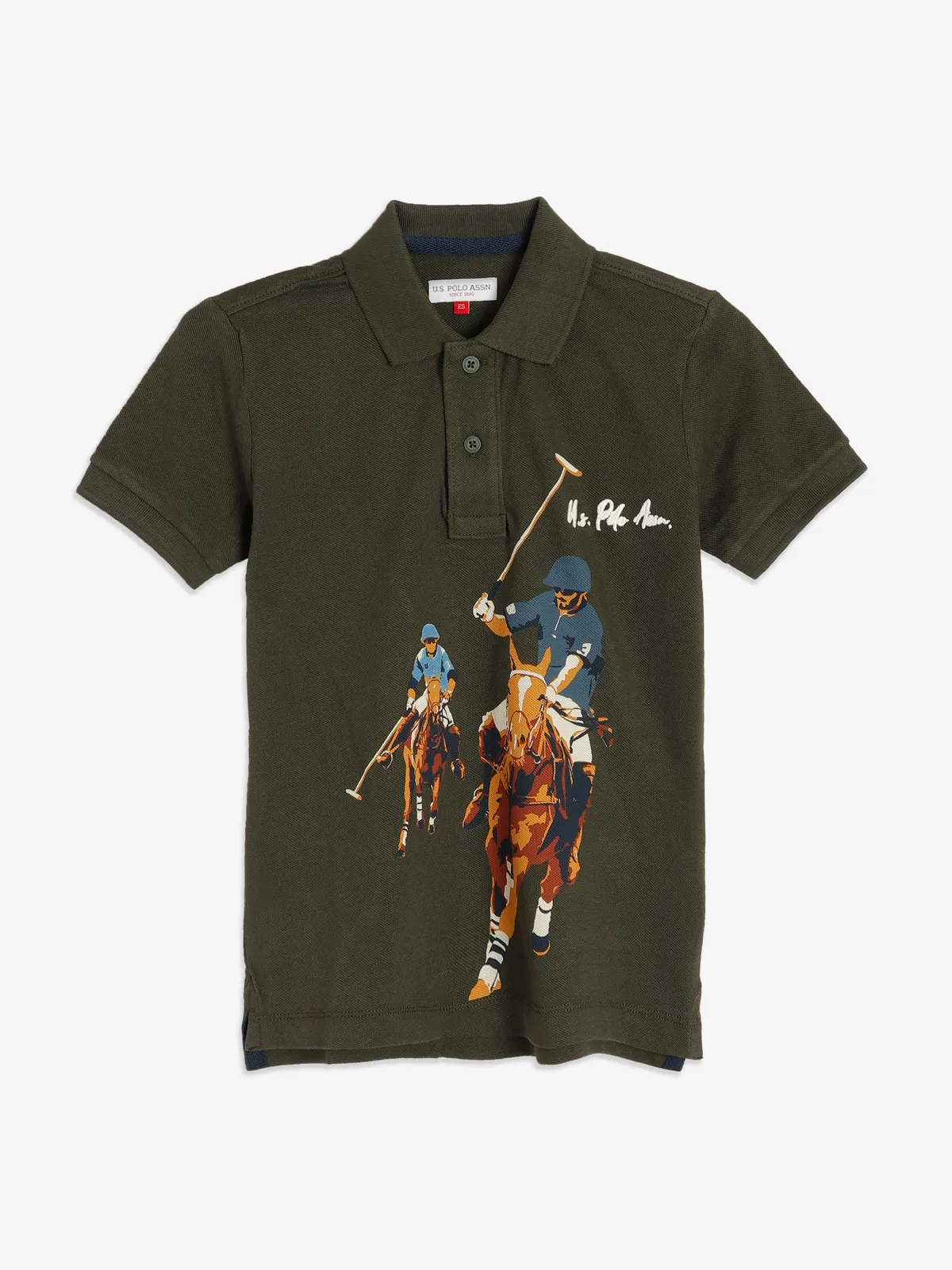 U S POLO ASSN military green printed t shirt