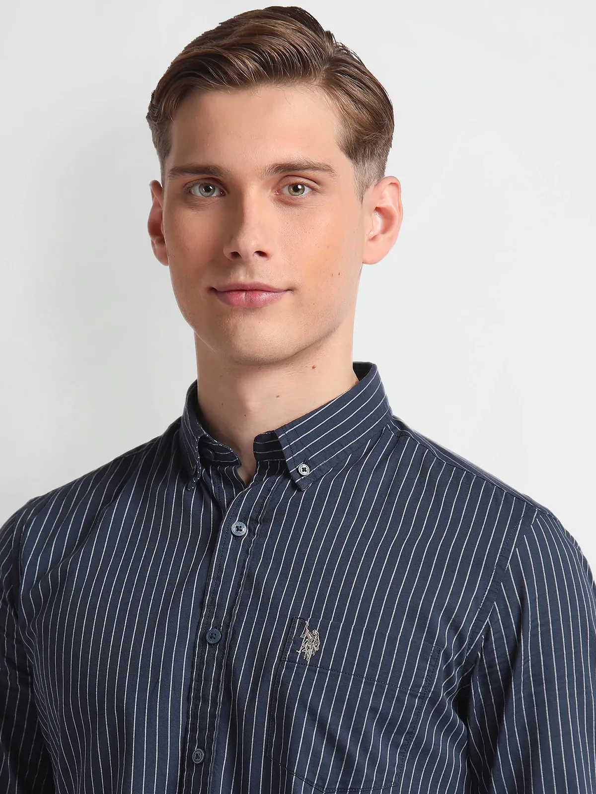 U S POLO ASSN navy cotton stripe shirt