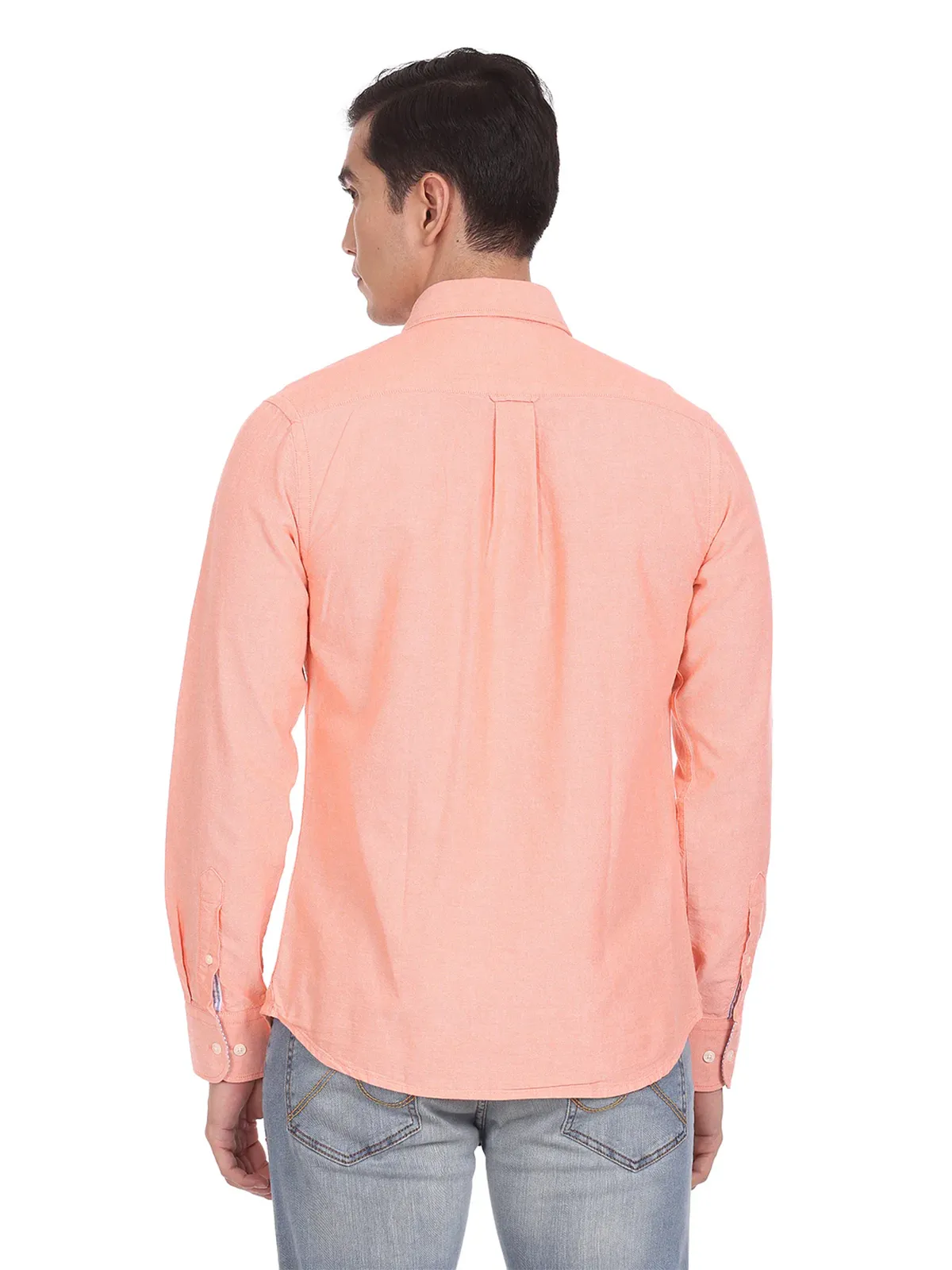 U S POLO ASSN peach cotton plain casual shirt