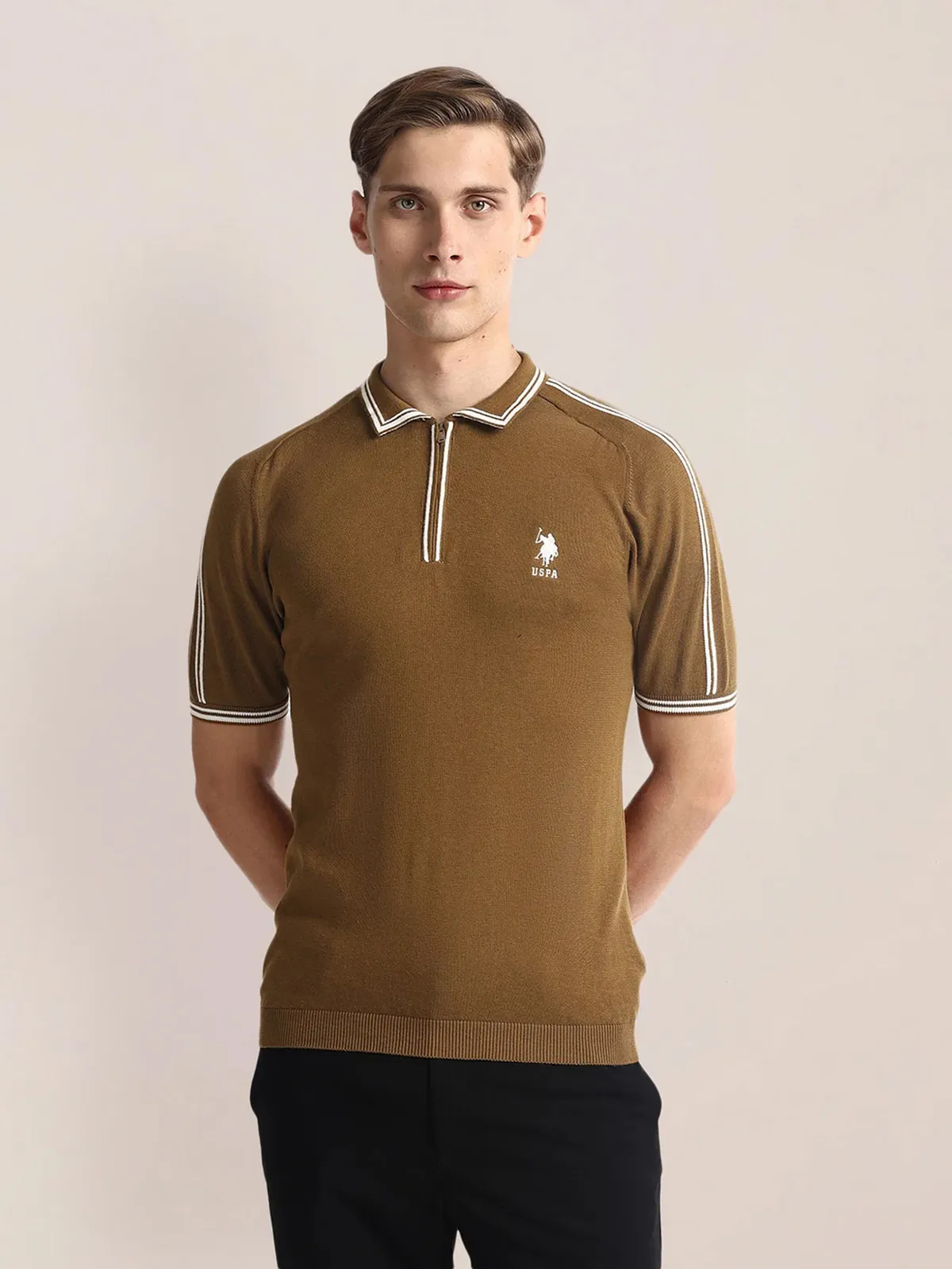 U S POLO ASSN plain brown cotton t-shirt