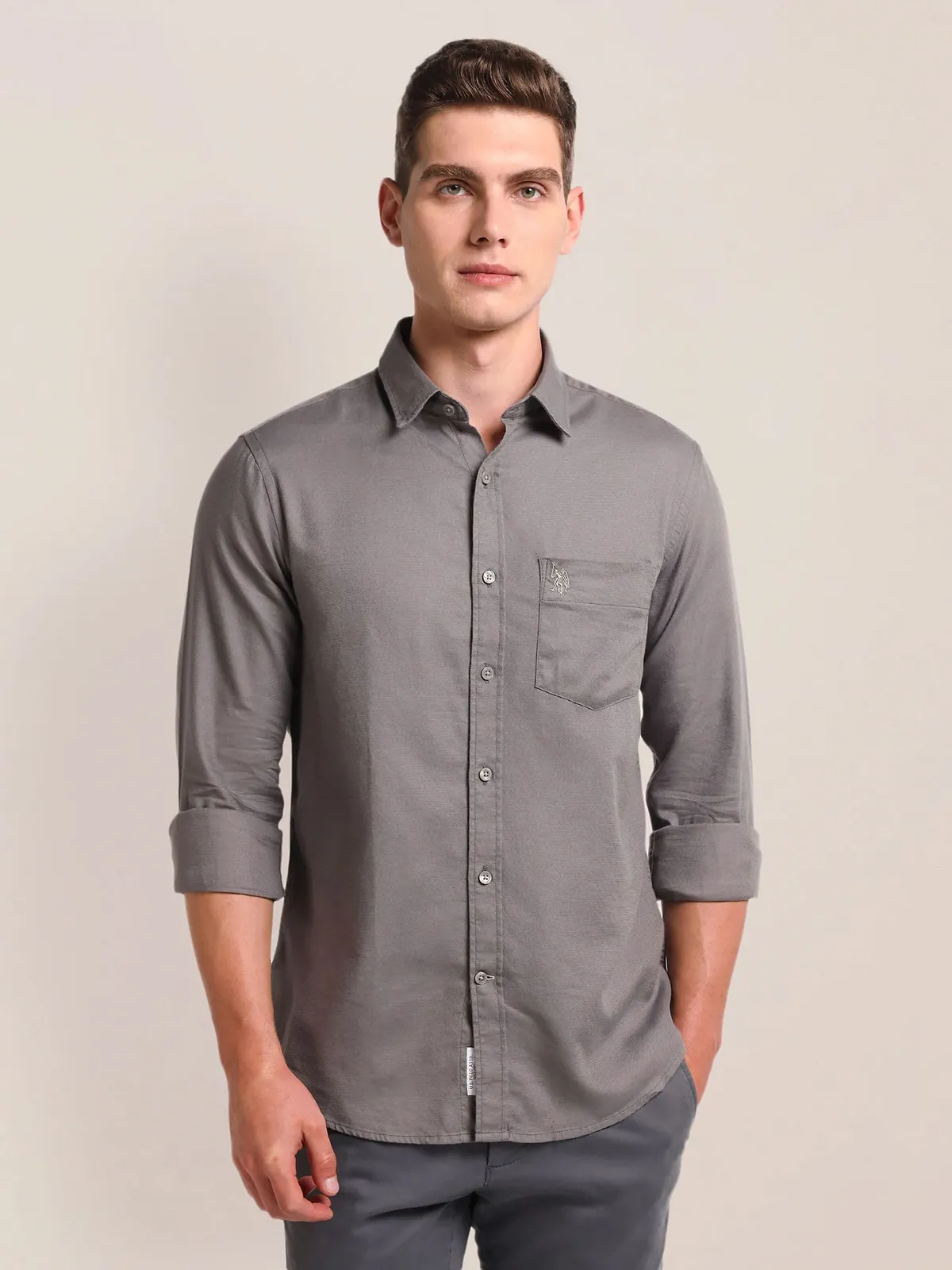 U S POLO ASSN plain cotton grey shirt