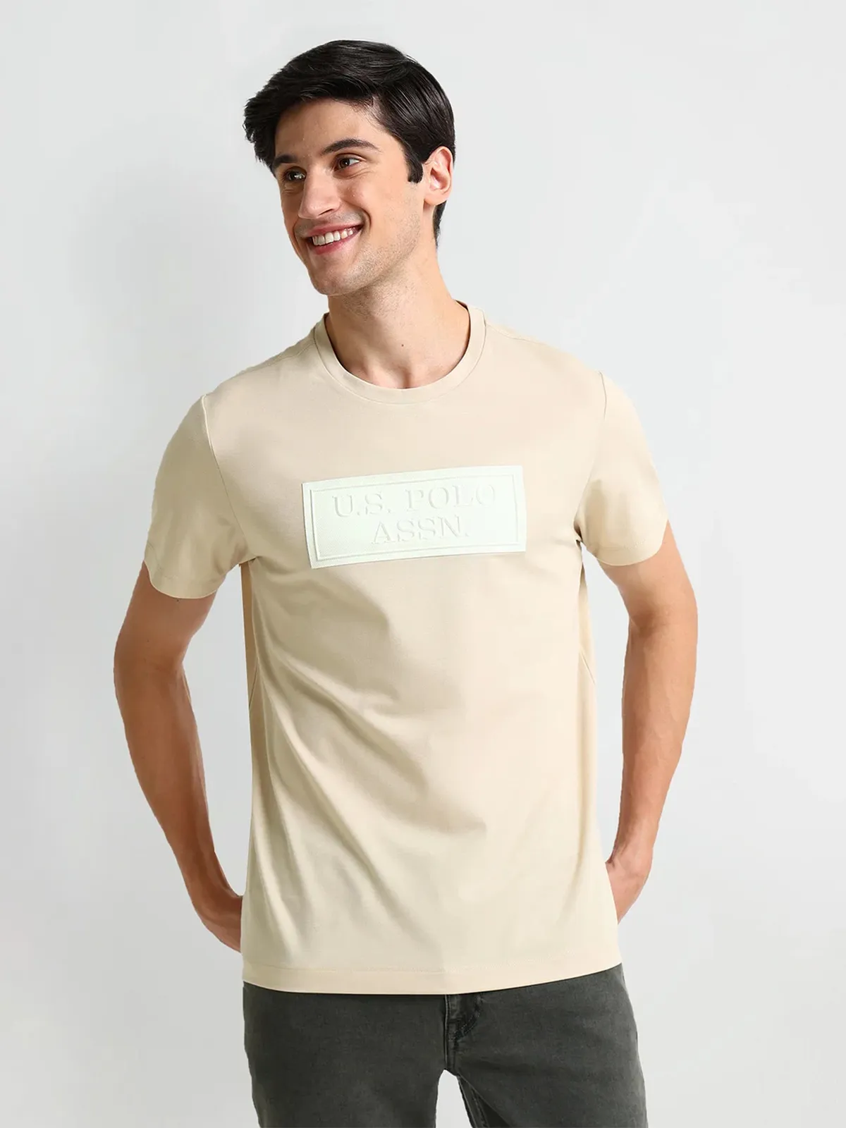 U S POLO ASSN plain cream cotton t-shirt