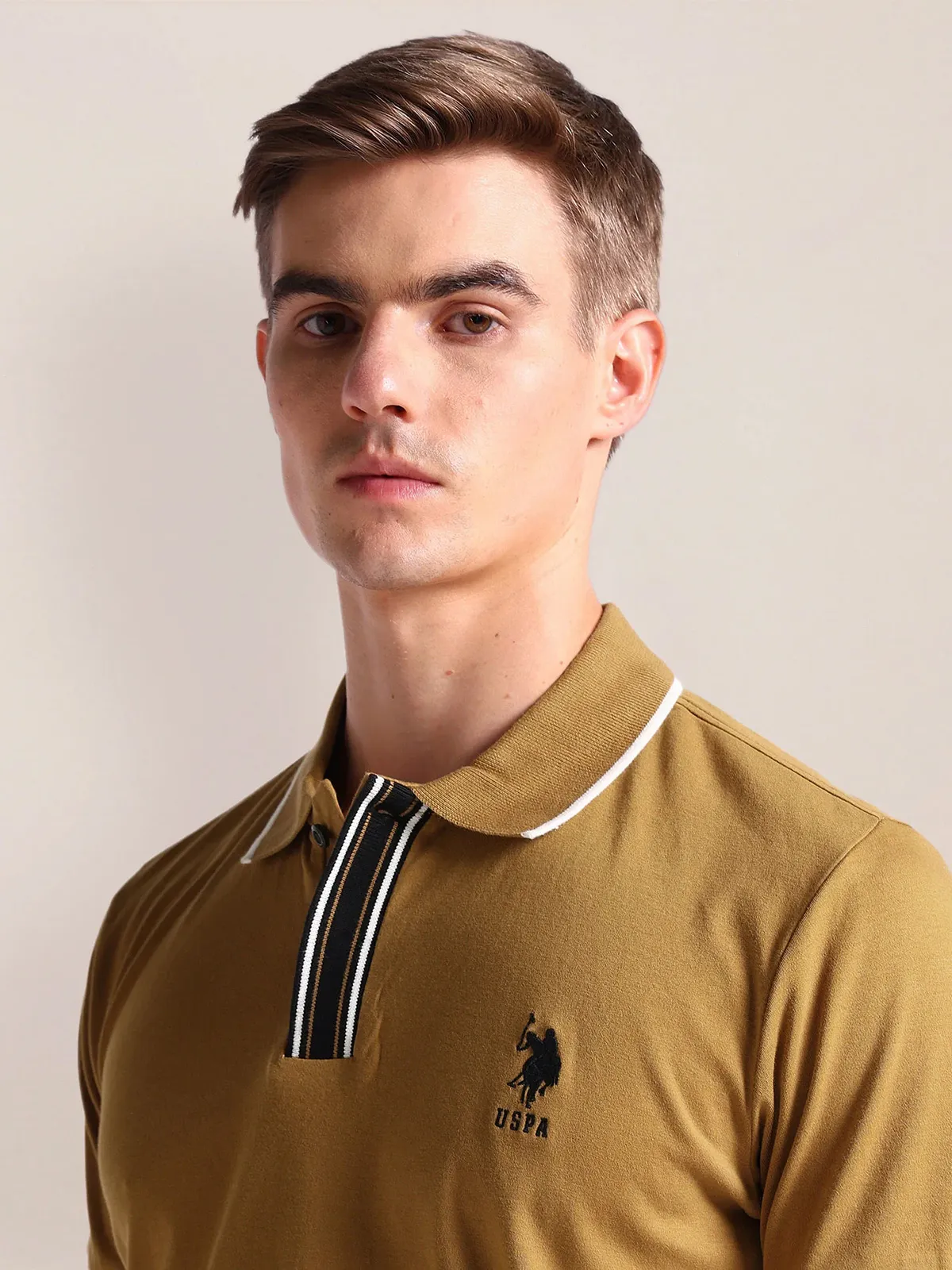 U S POLO ASSN plain khaki cotton t-shirt