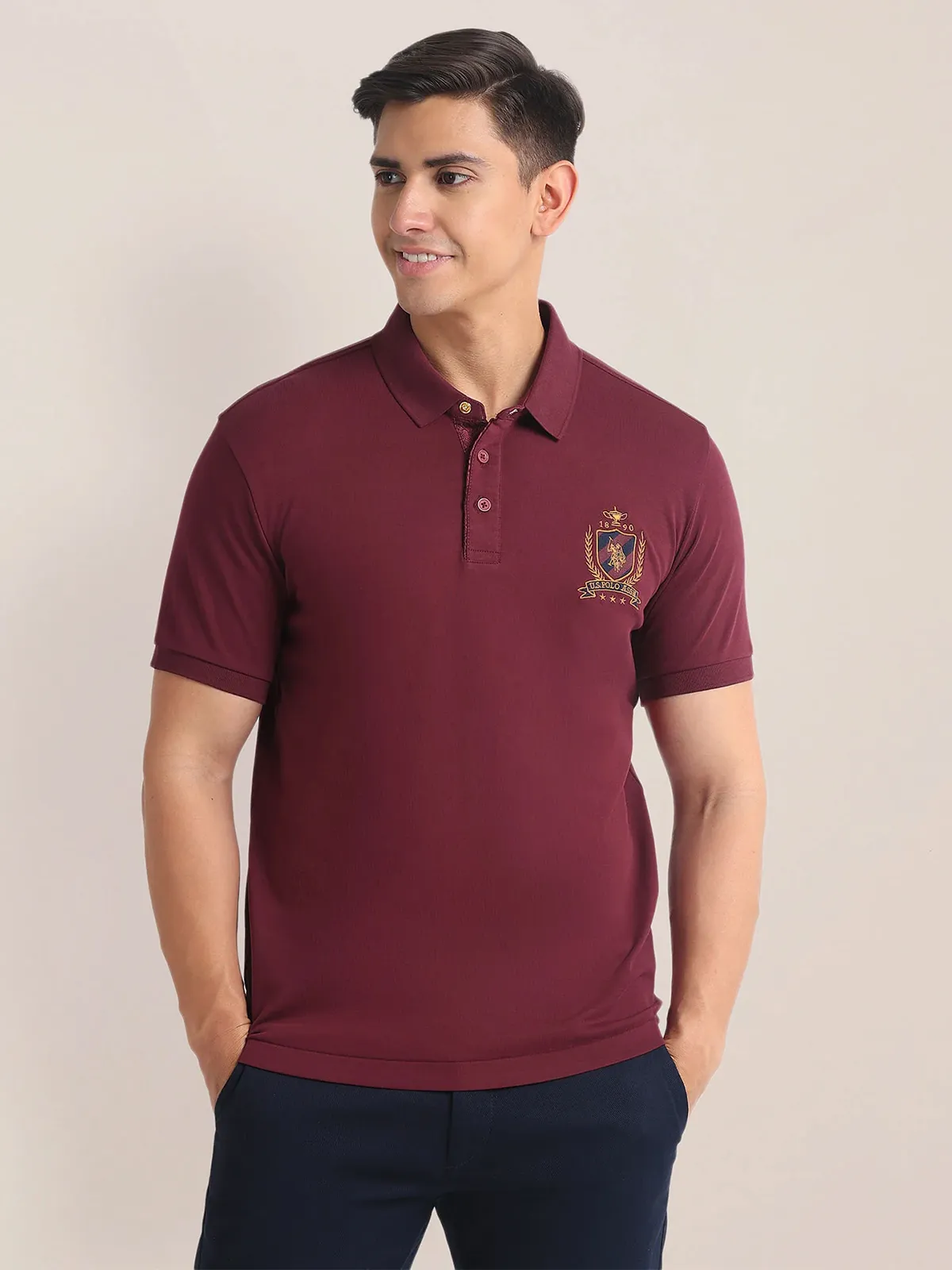 U S POLO ASSN plain maroon cotton t-shirt