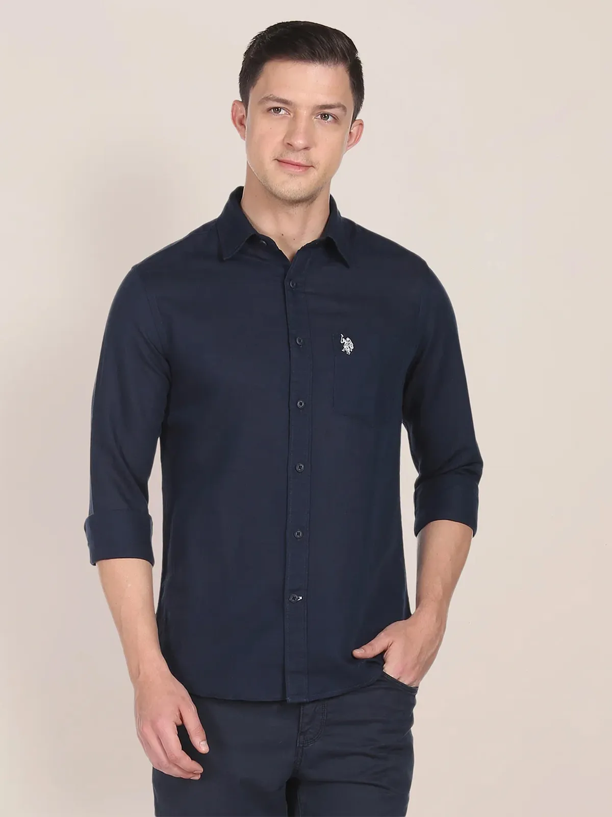 U S POLO ASSN plain navy cotton shirt