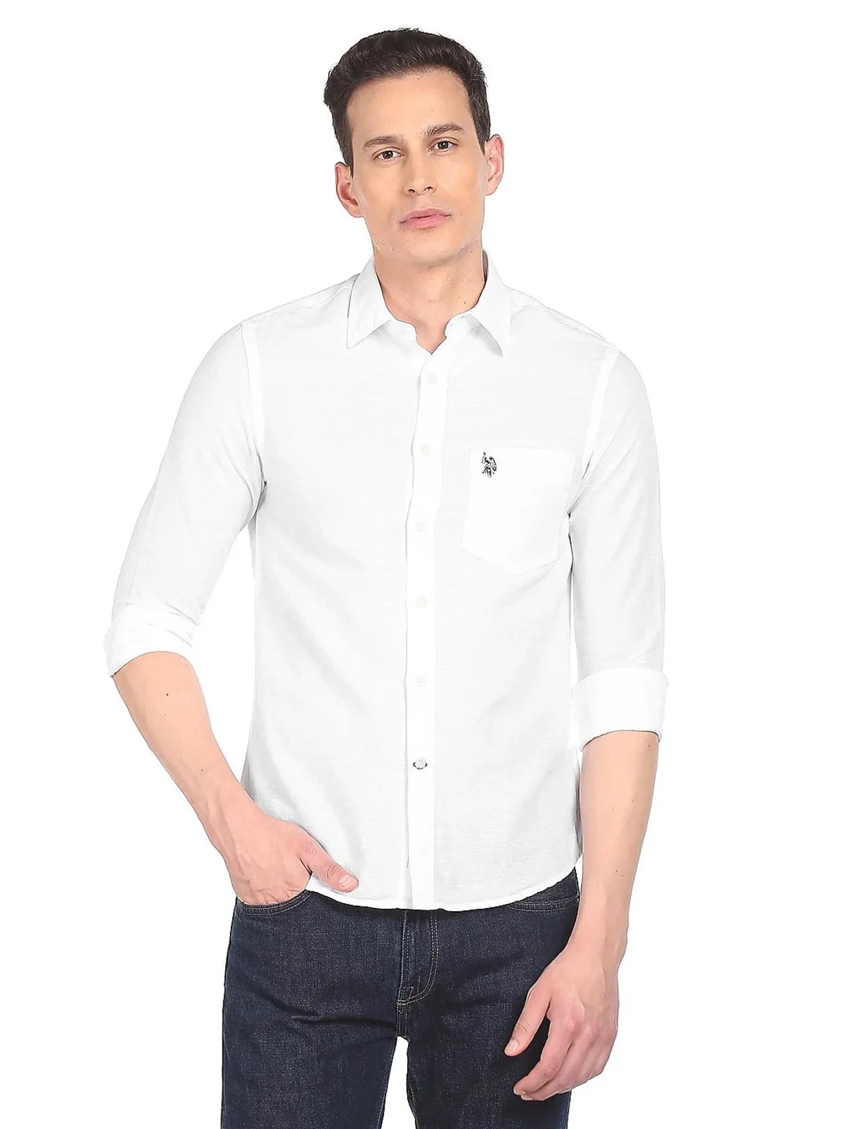 U S POLO ASSN plain white shirt in linen