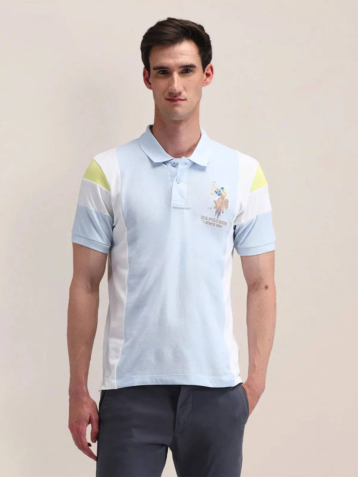 U S POLO ASSN printed light blue cotton t-shirt