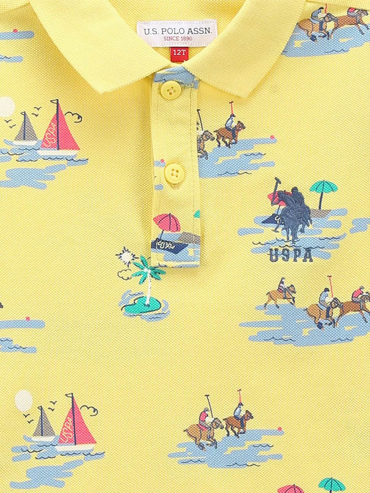 U S POLO ASSN printed yellow cotton t-shirt