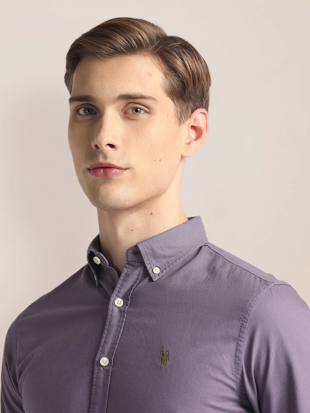 U S POLO ASSN purple plain cotton shirt