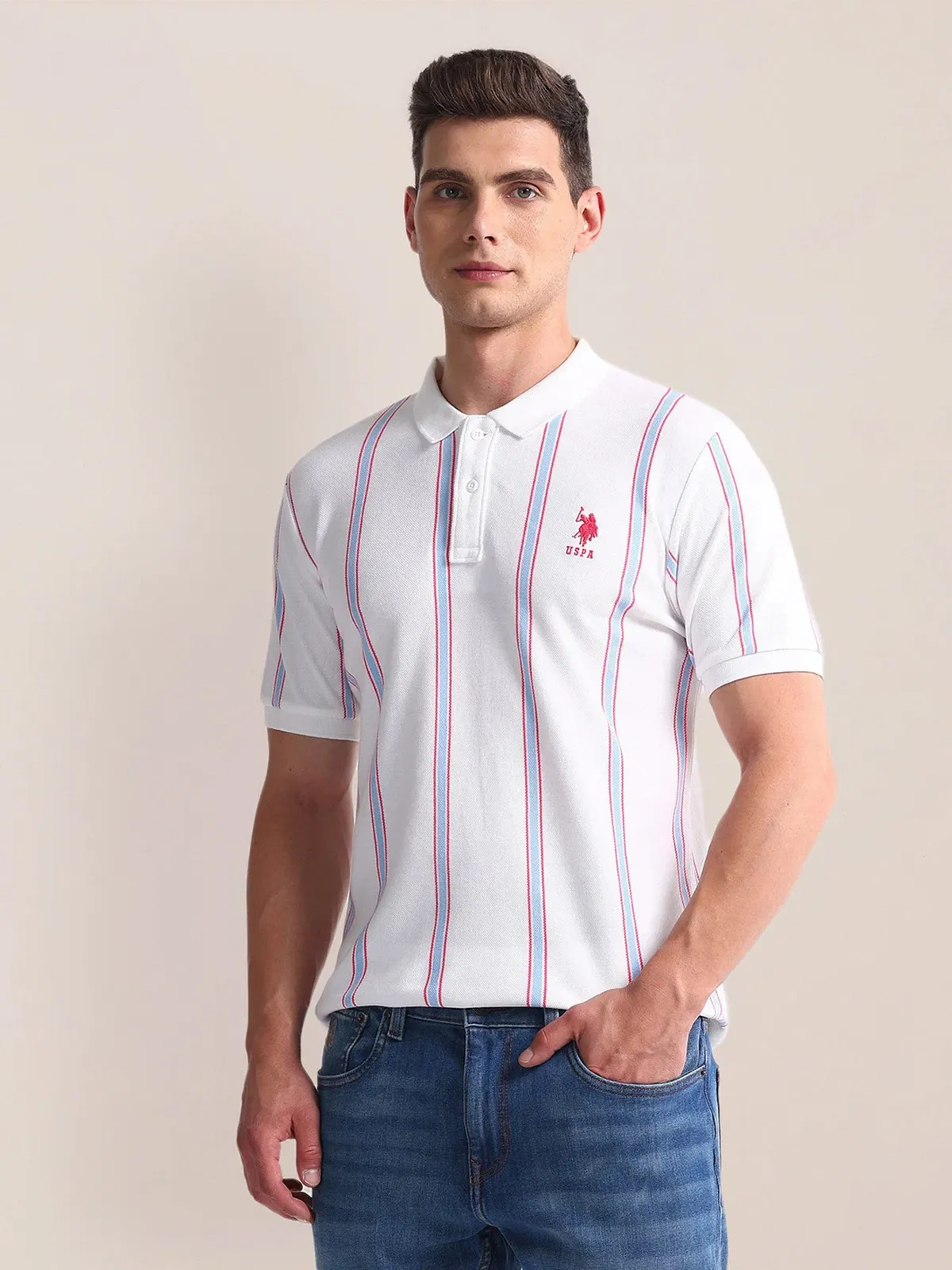 U S POLO ASSN stripe white casual t-shirt