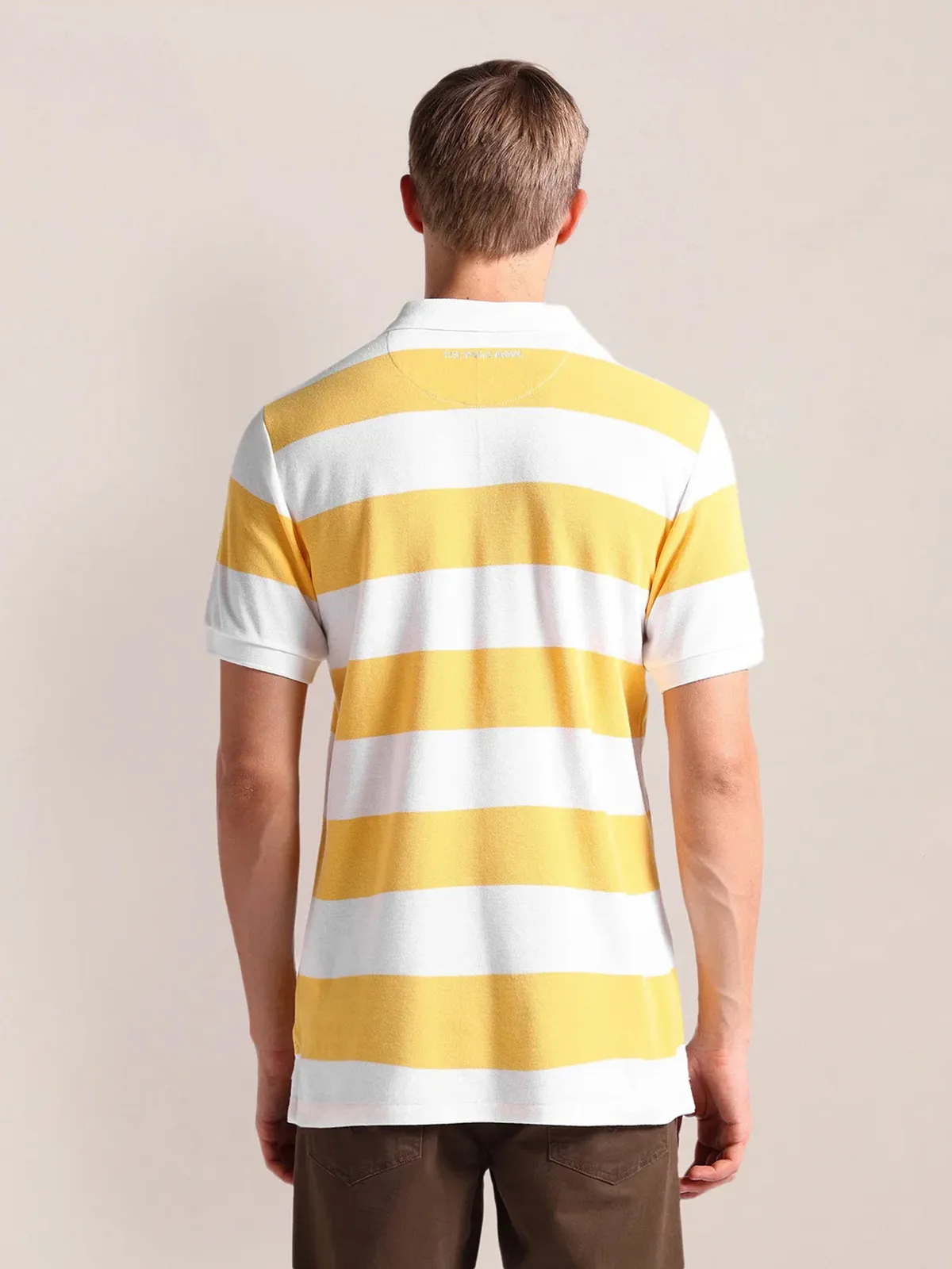 U S POLO ASSN stripe yellow cotton t-shirt
