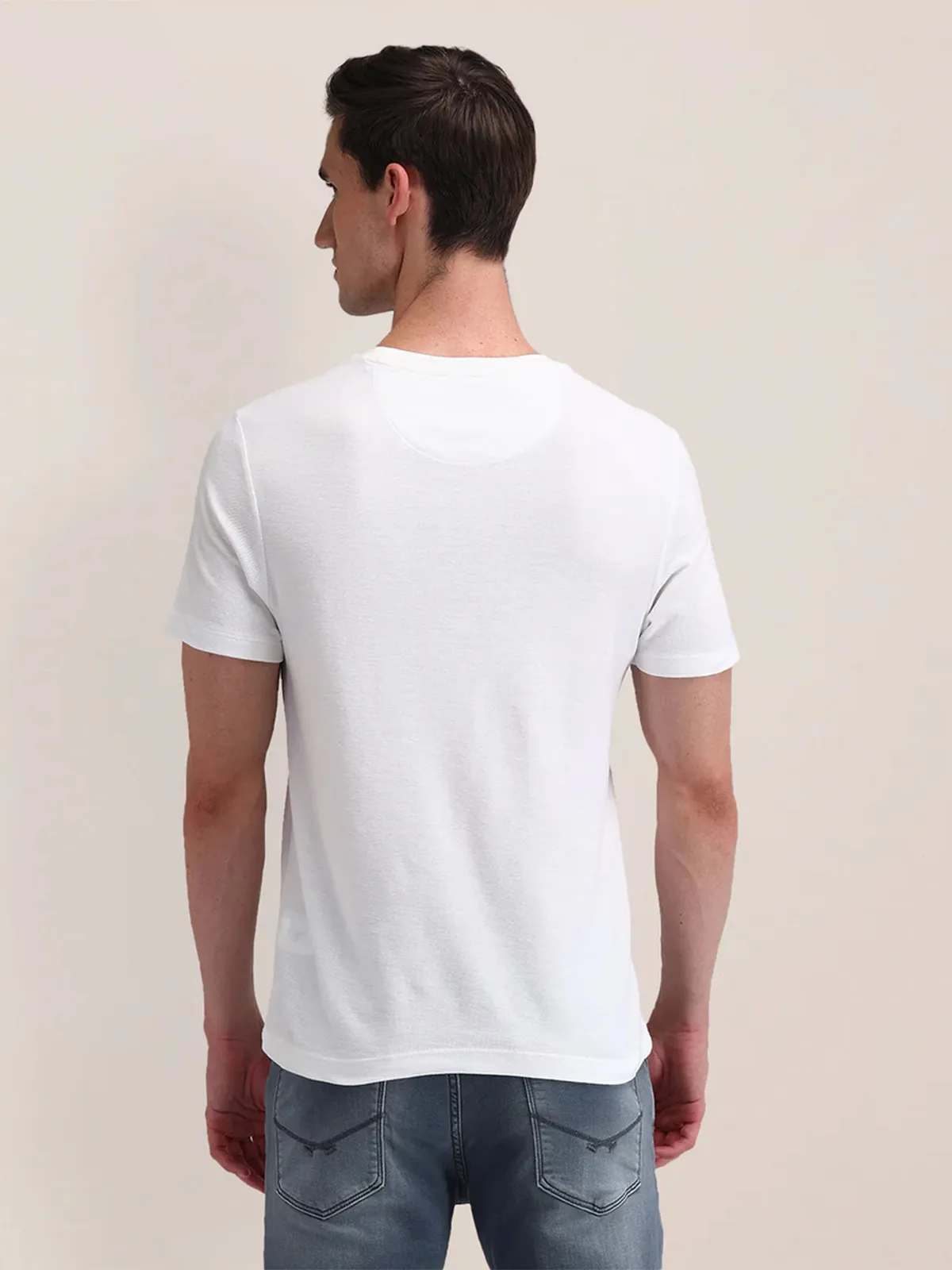 U S POLO ASSN white color block pattern cotton t-shirt