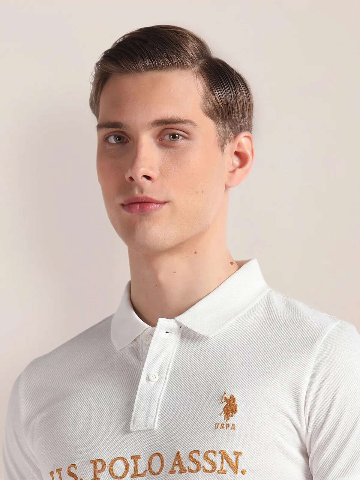 U S POLO ASSN white cotton polo printed t-shirt