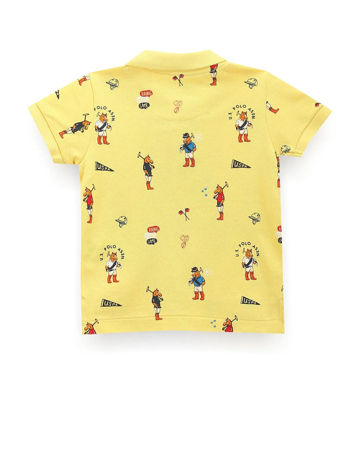 U S POLO ASSN yellow printed cotton polo t-shirt