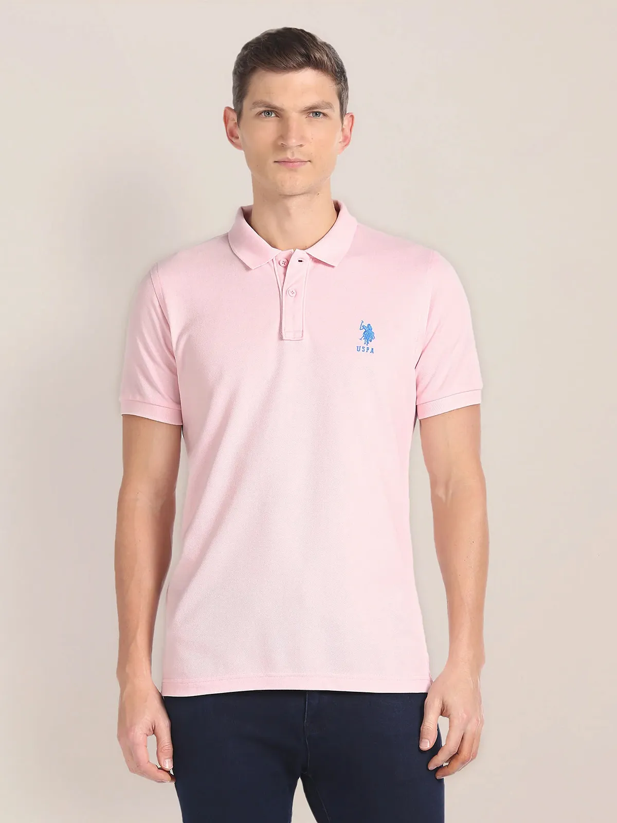 U S POLO Pink ASSN plain polo t shirt