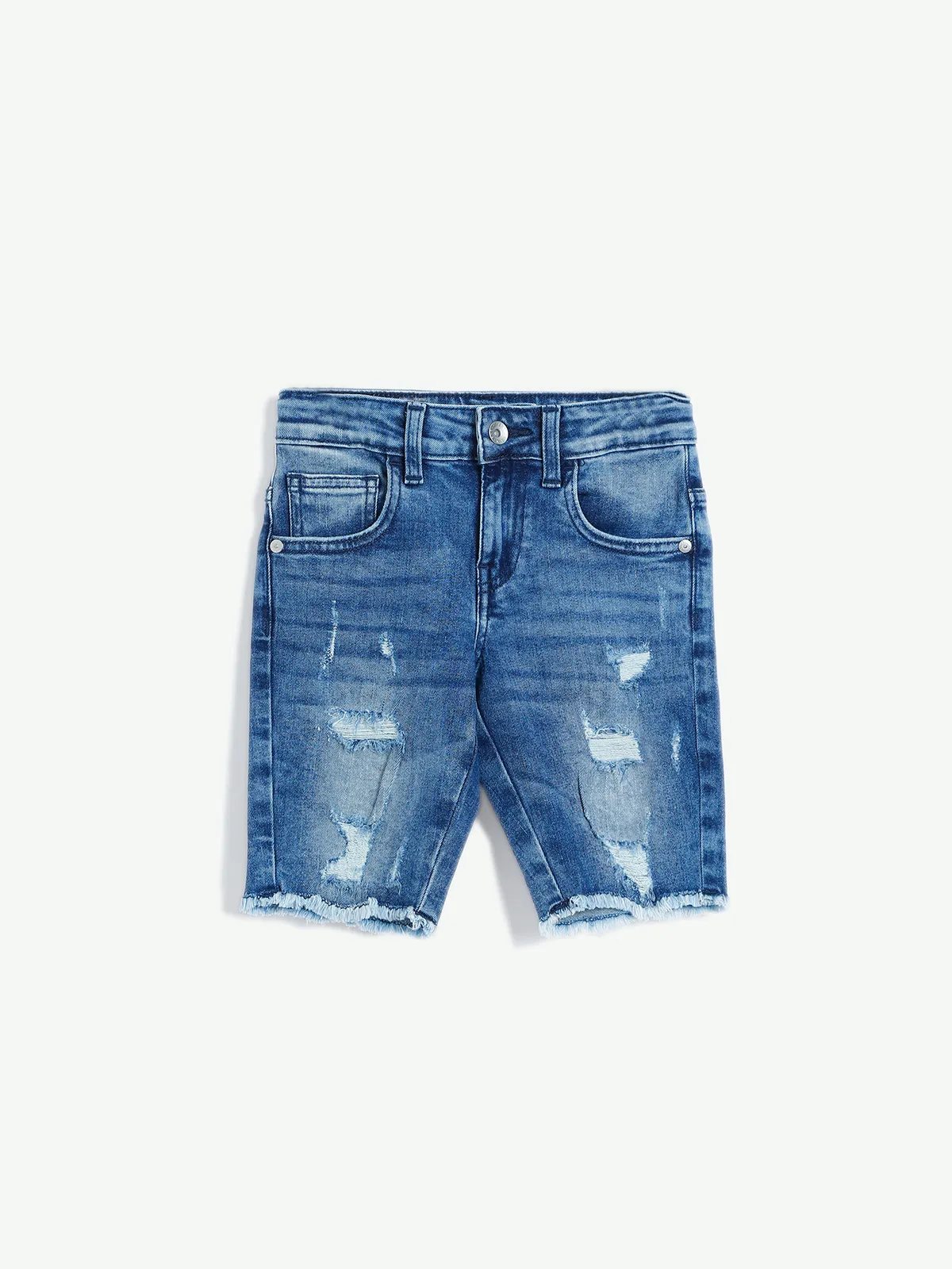 UCB blue washed denim ripped shorts