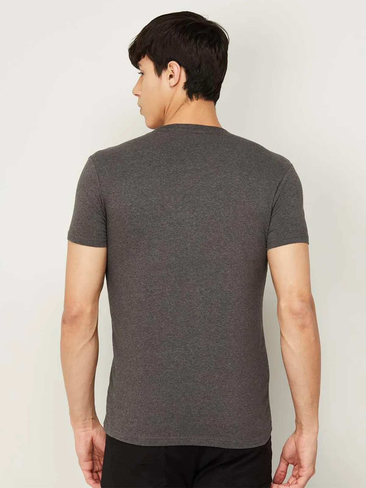 UCB cotton dark grey slim fit t shirt