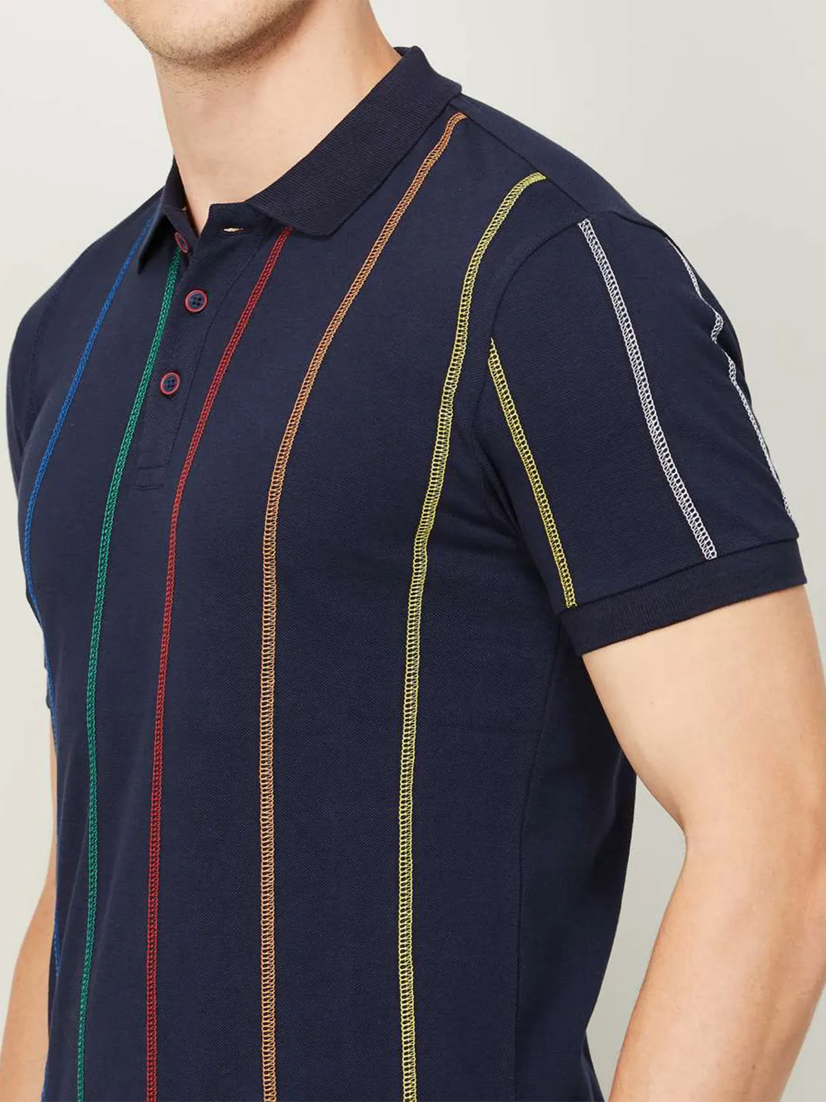 UCB cotton stripe slim fit navy t shirt