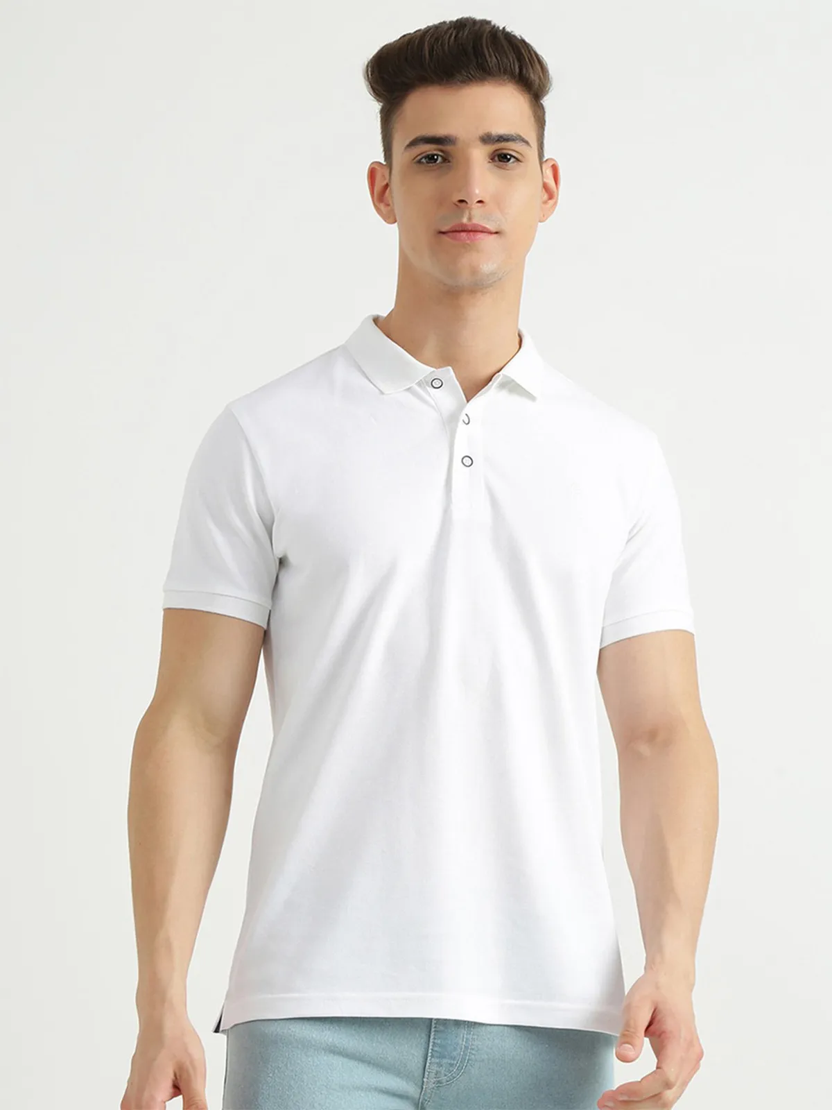 UCB cotton white casual plain polo t shirt