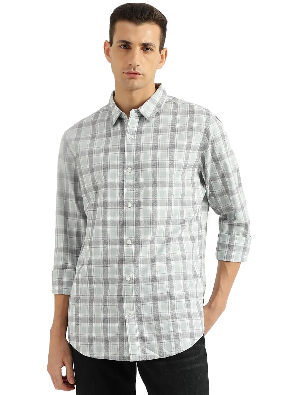 UCB light grey checks shirt