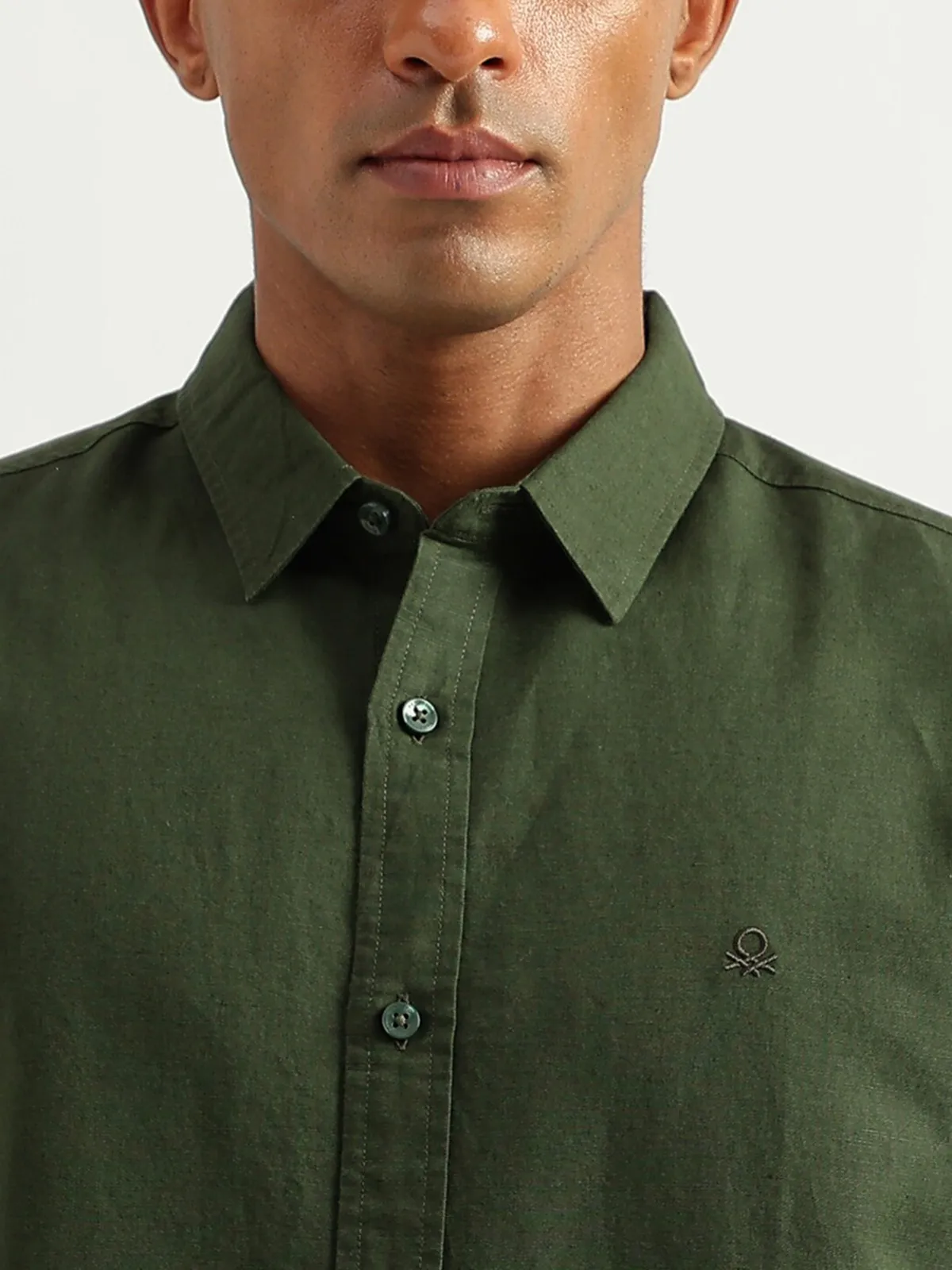 UCB military green linen cotton plain shirt