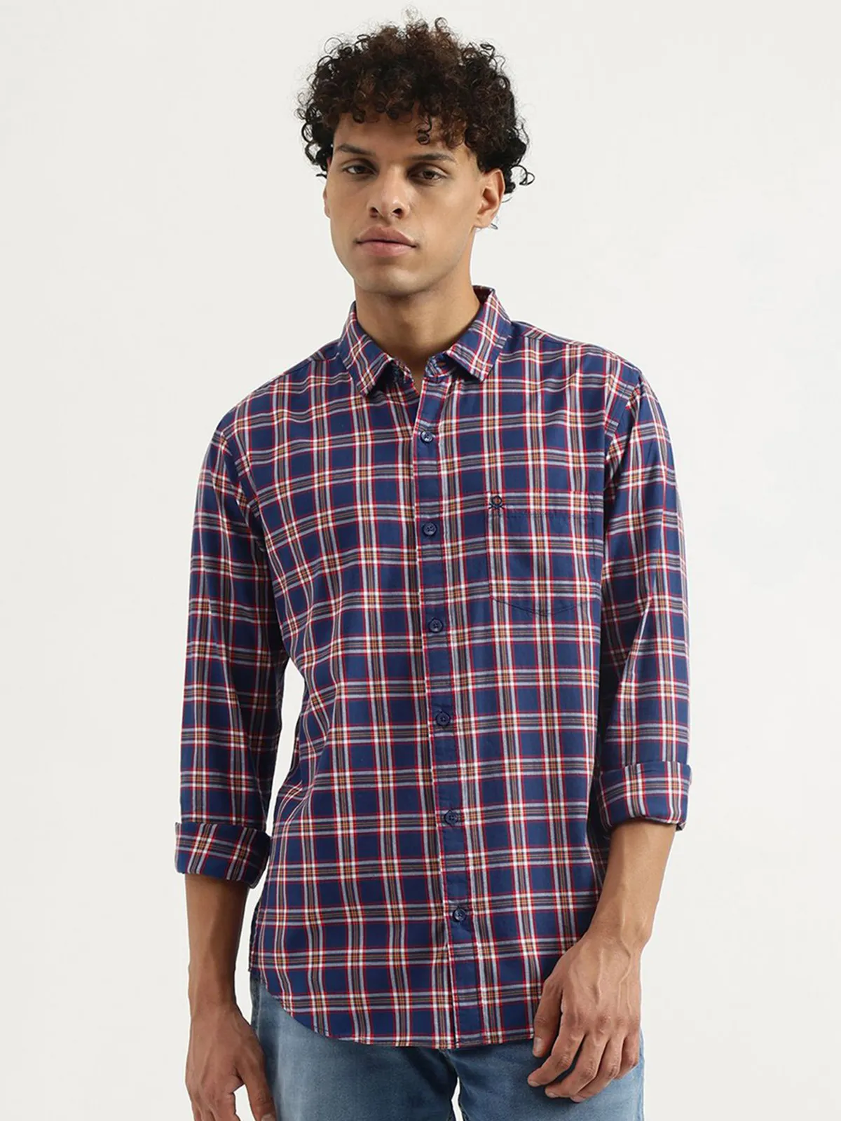 UCB navy cotton casual flannel shirt for men