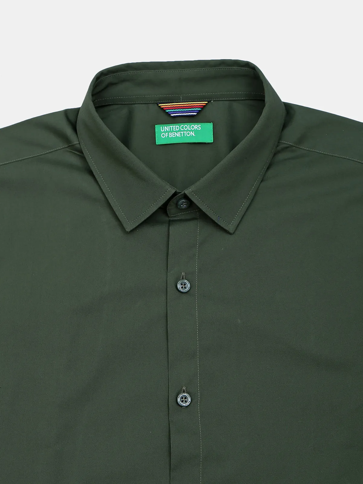 UCB plain dark green casual slim fit shirt