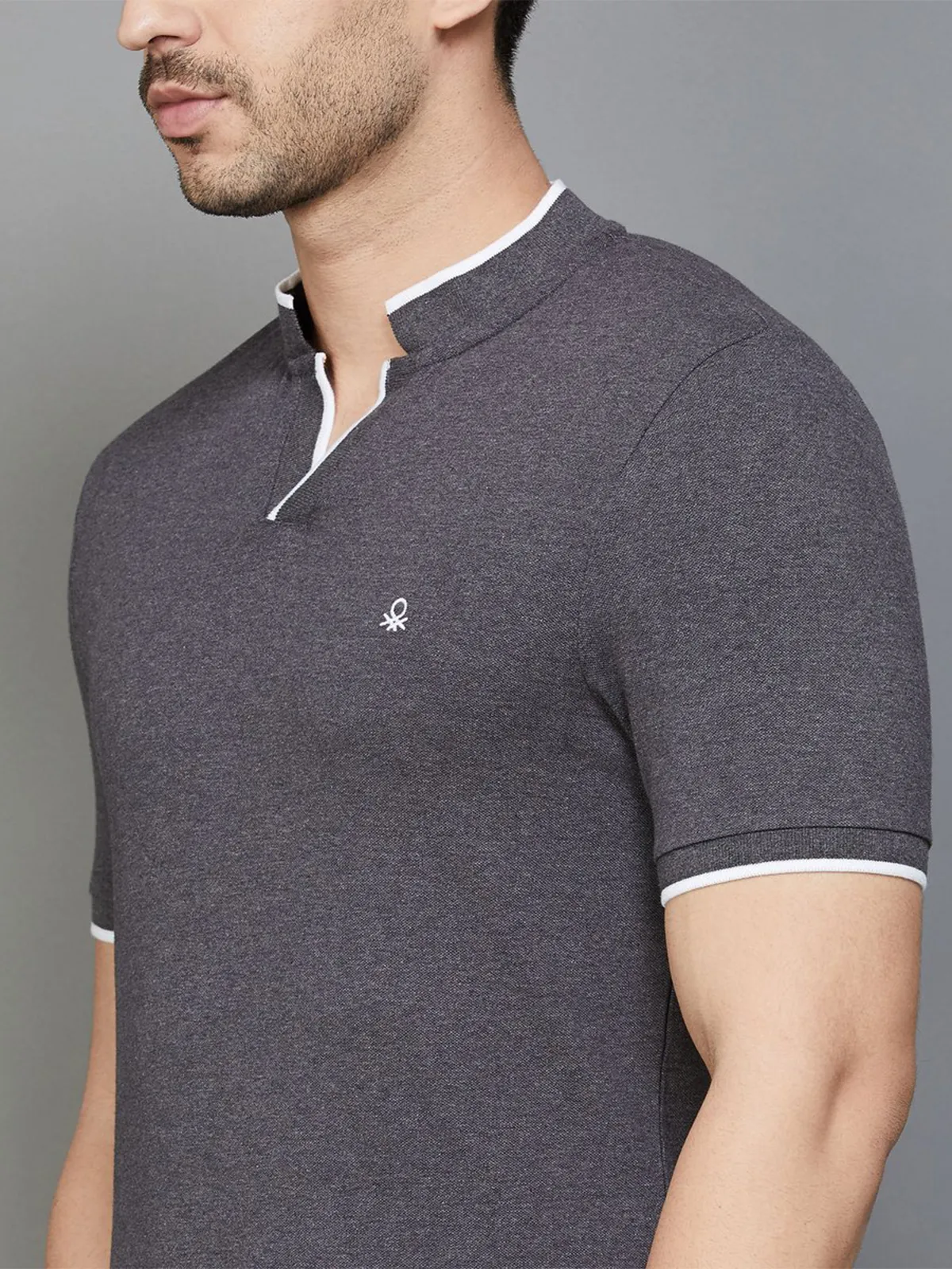 UCB plain grey henley neck cotton t-shirt