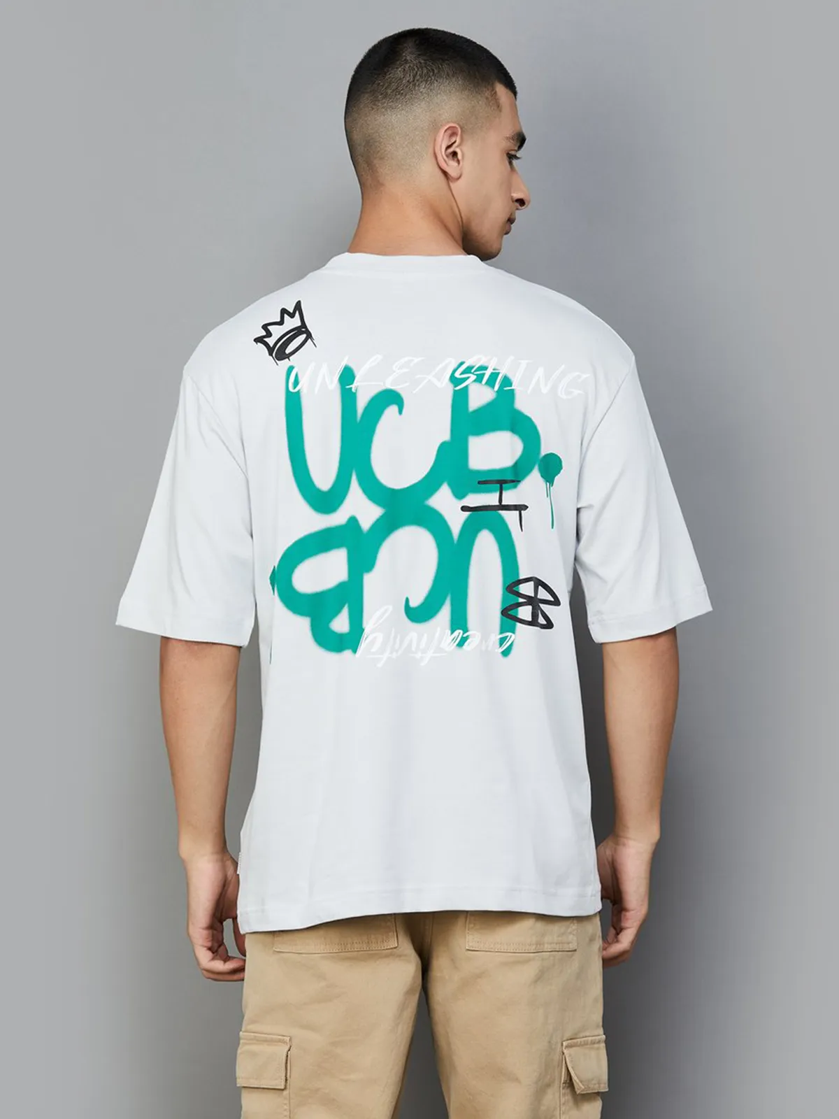 UCB printed white cotton t-shirt for men