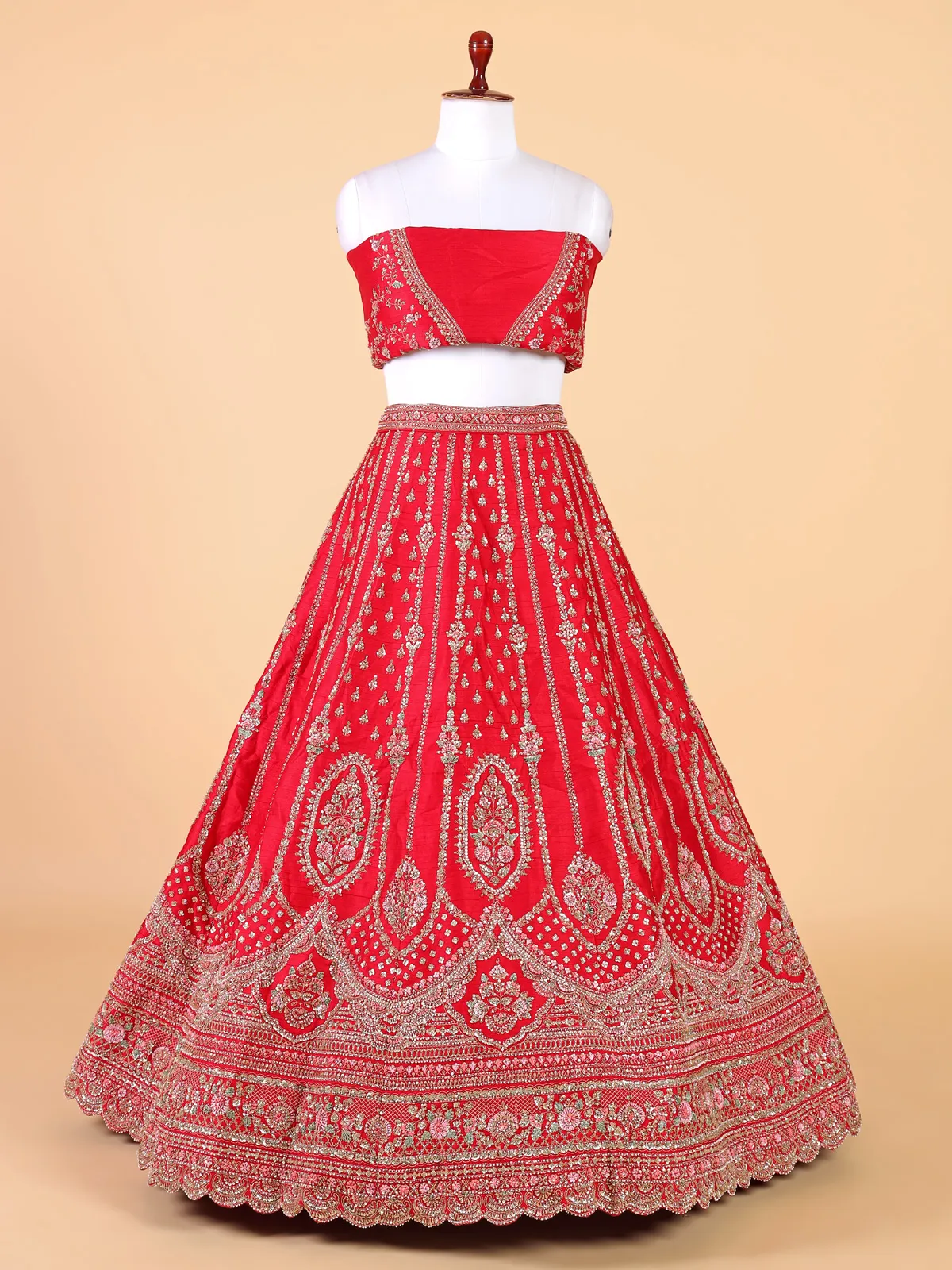 Unstiched red georgette lehenga choli