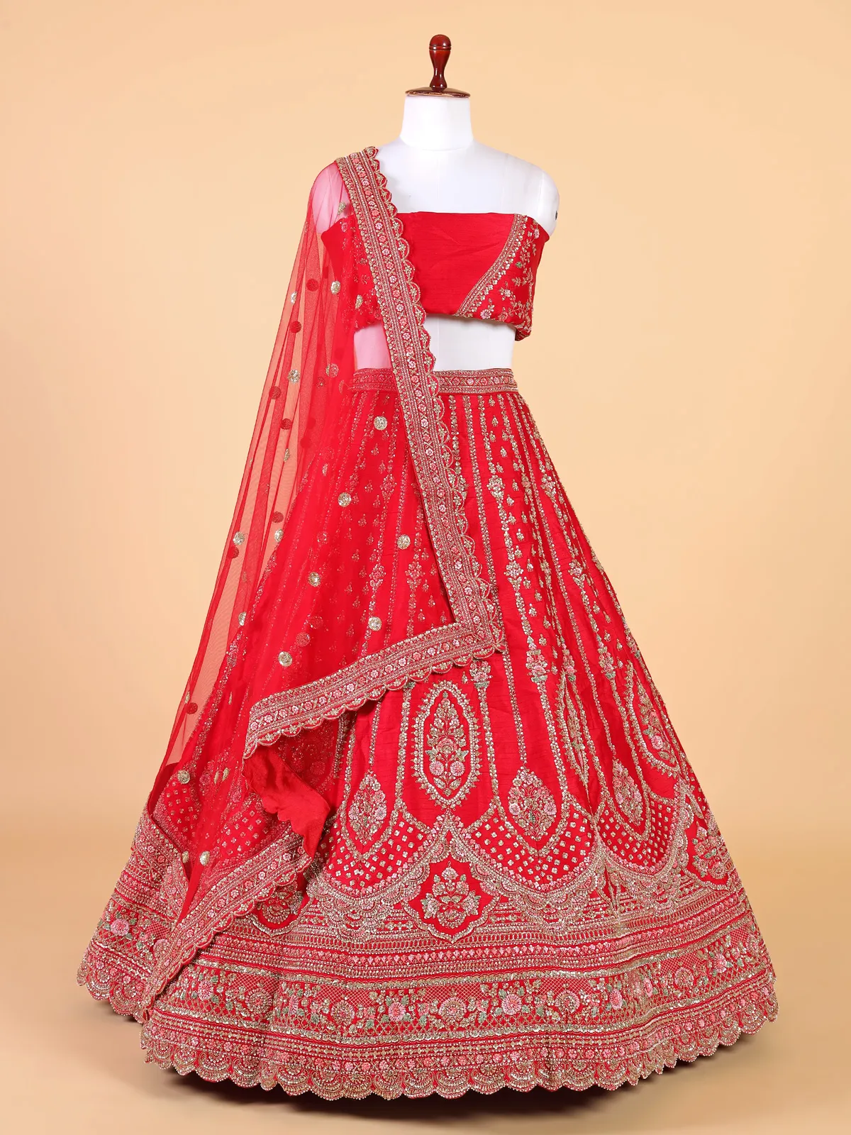 Unstiched red georgette lehenga choli