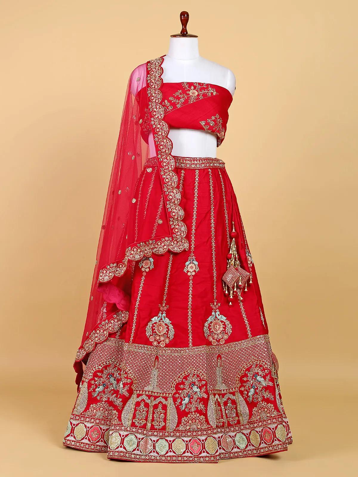 Unstitched rich magenta raw silk lehenga choli