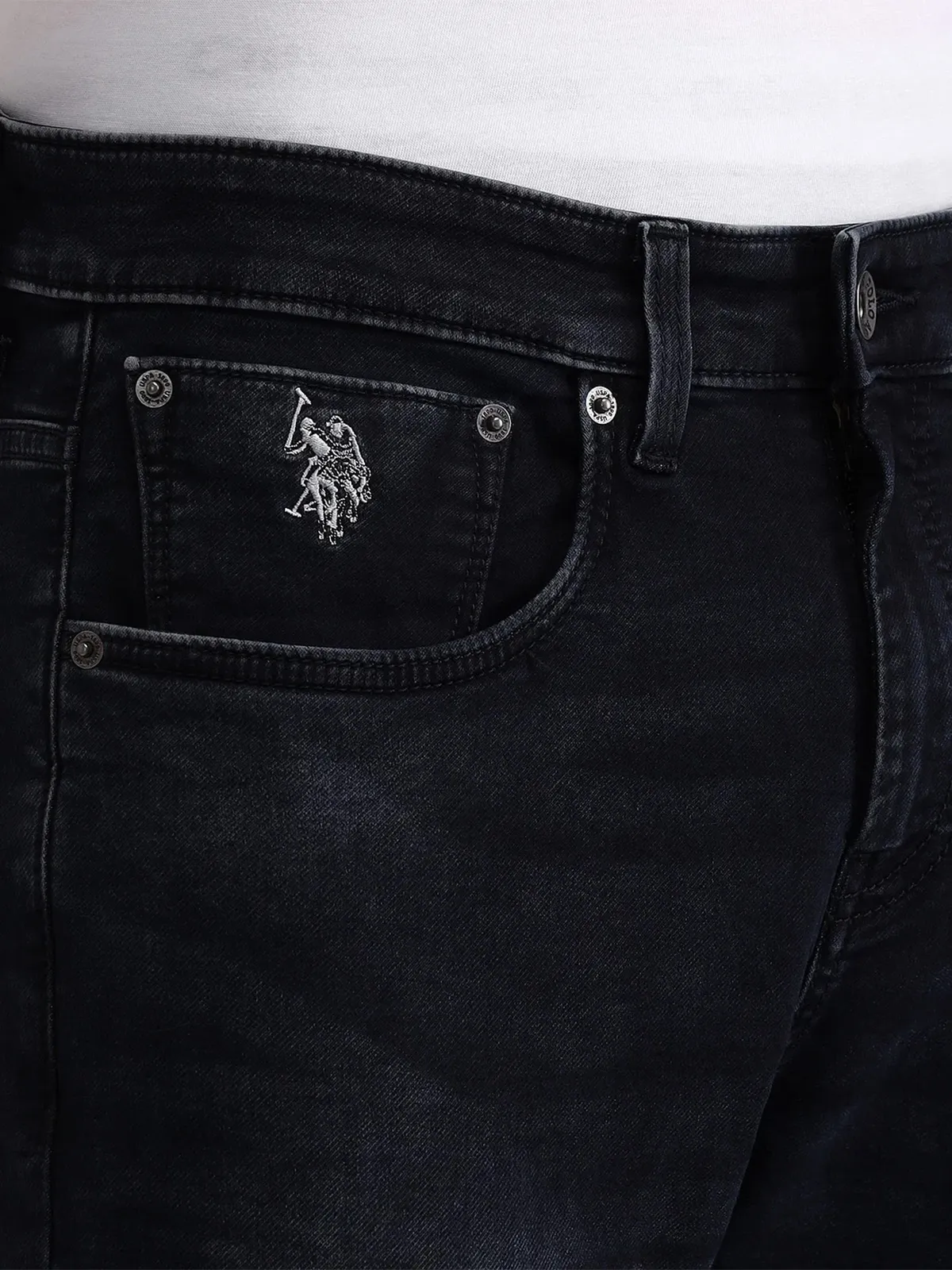 US POLO black slim taper washed denim