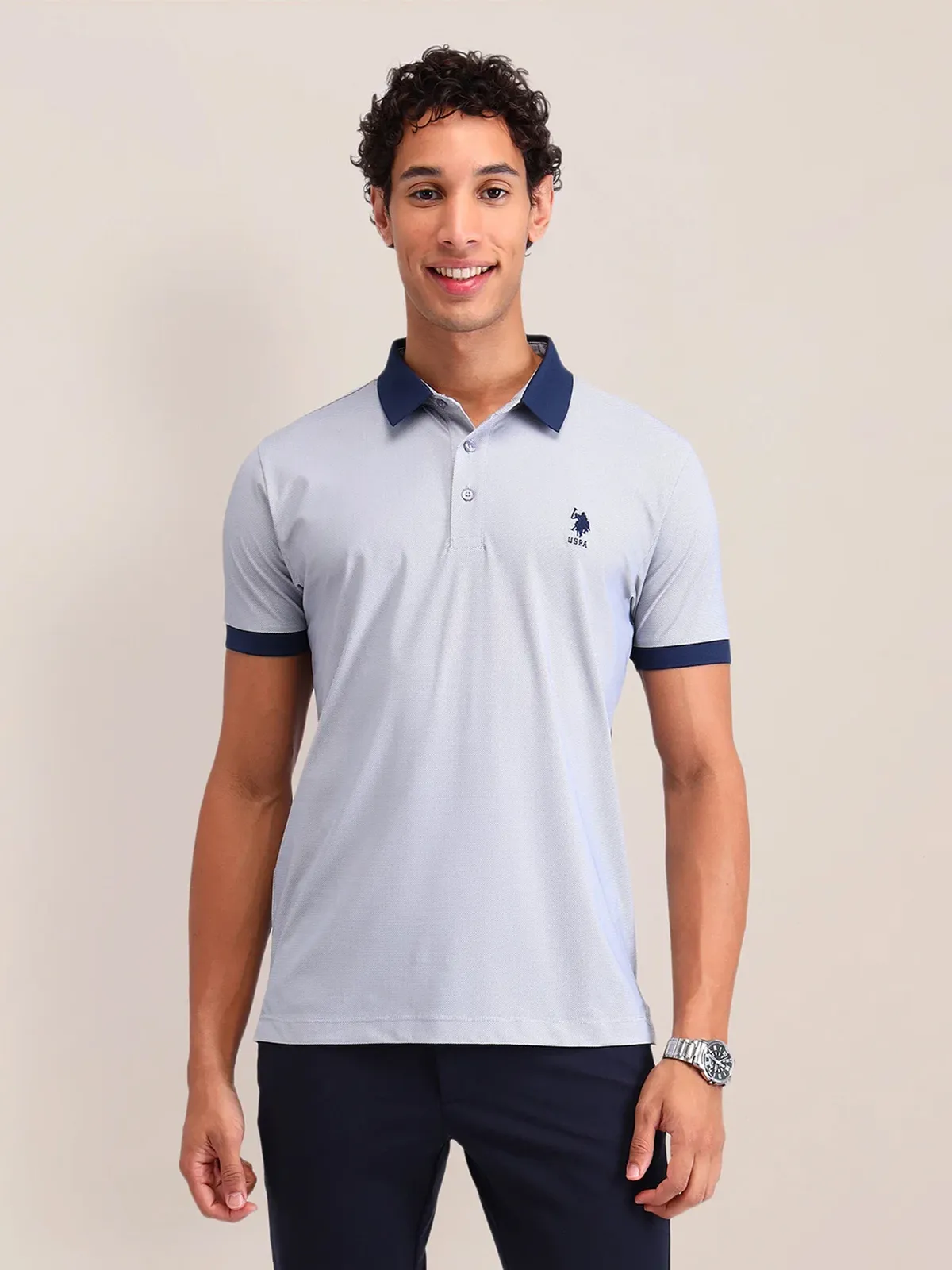 US POLO slim fit light blue cotton t-shirt