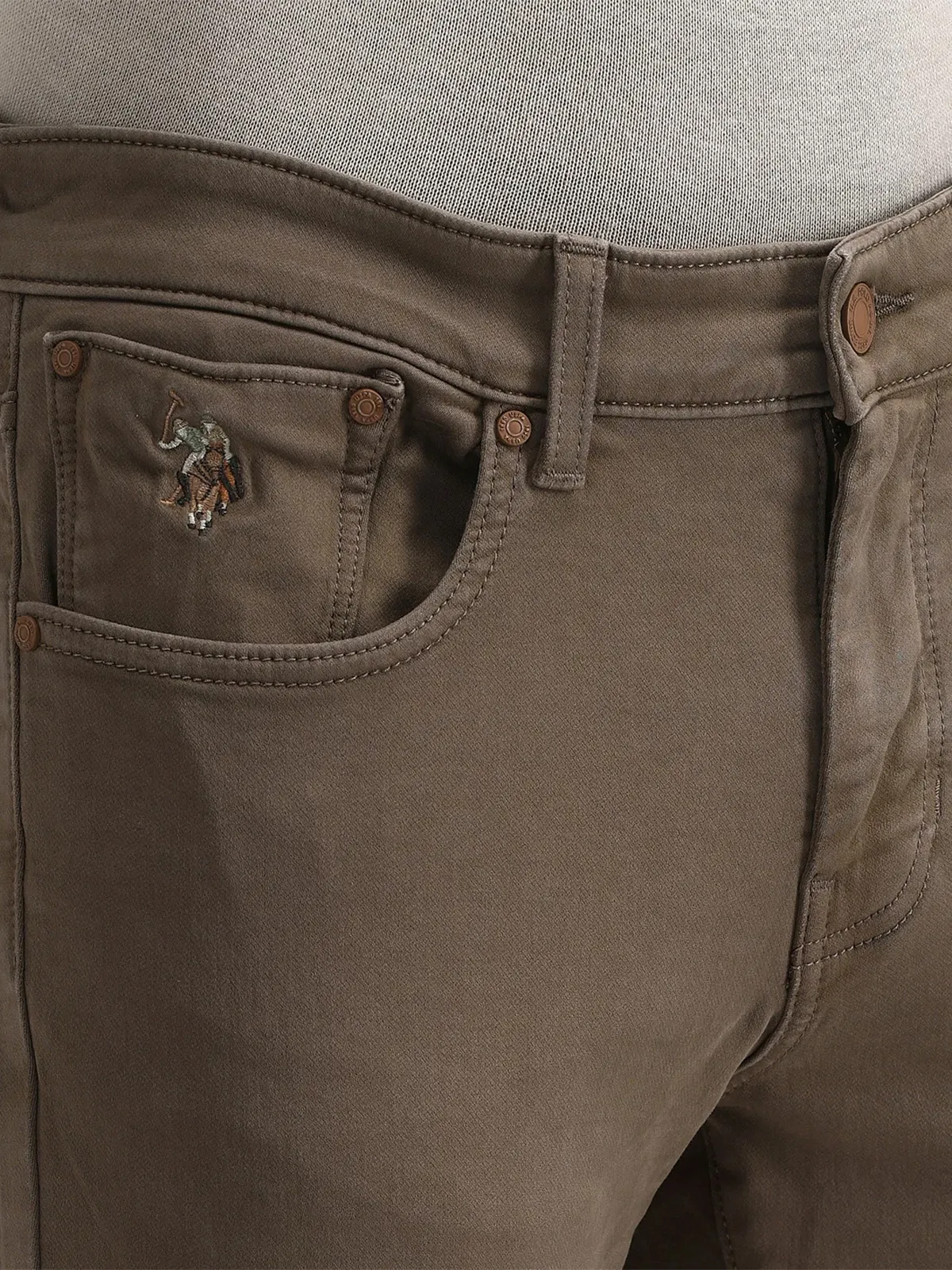 US POLO solid brown denim slim taper jeans
