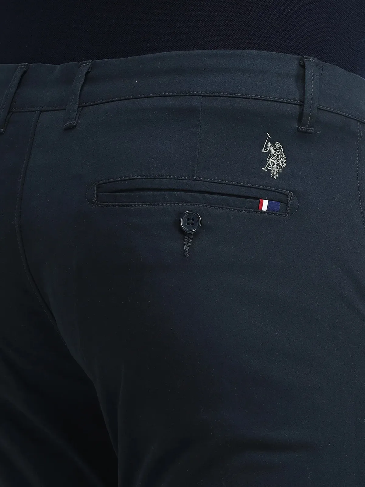 US POLO solid navy cotton trouser slim fit