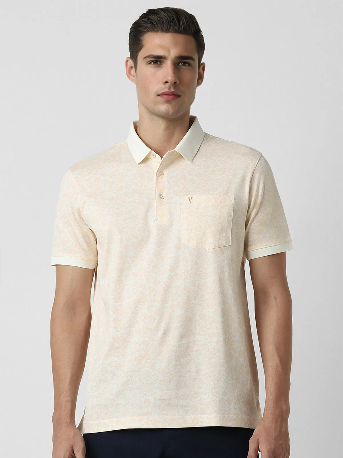 VAN HEUSEN beige printed polo t-shirt