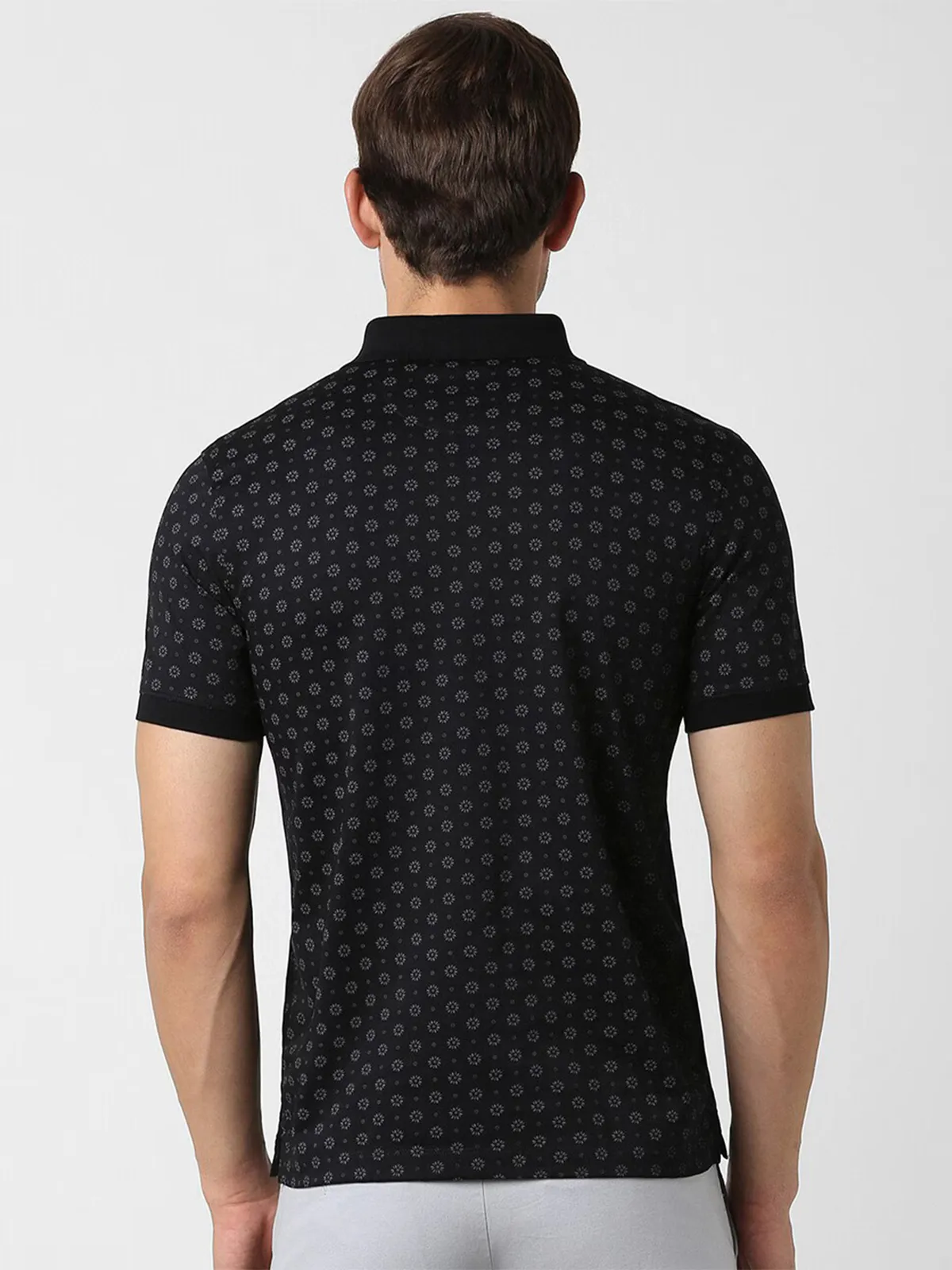 VAN HEUSEN black cotton printed polo t-shirt