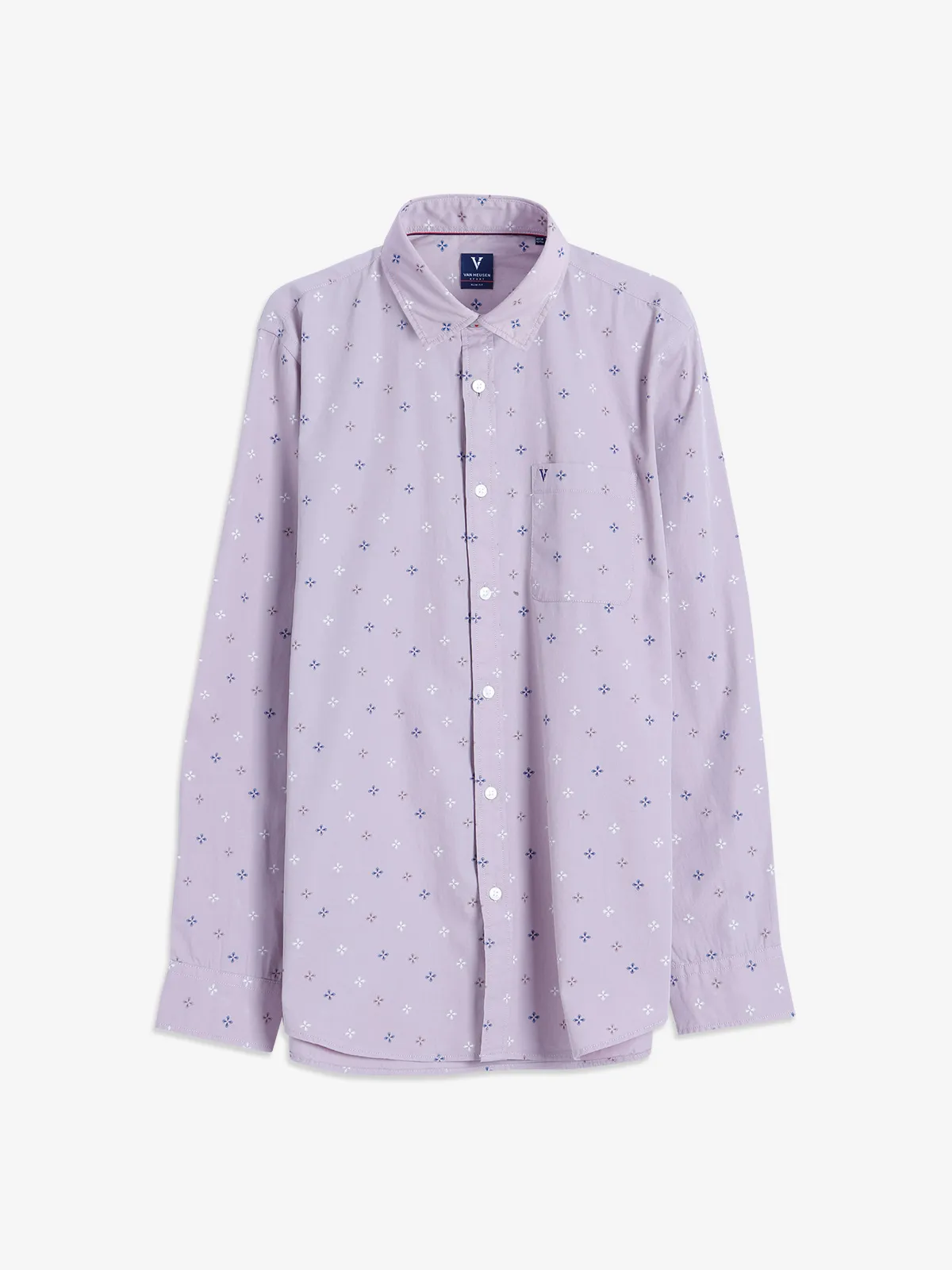 Van Heusen cotton printed light purple shirt