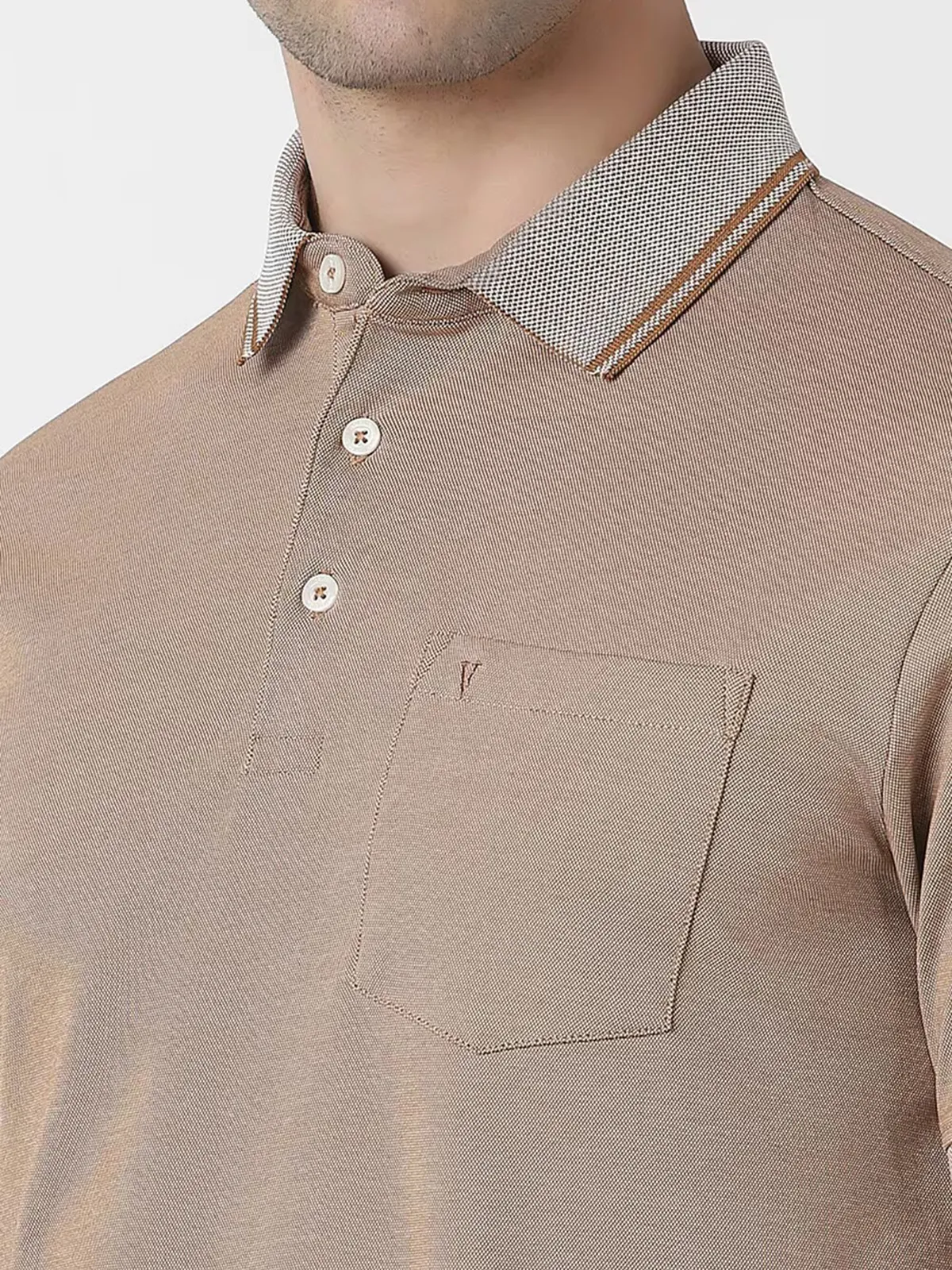 VAN HEUSEN plain beige cotton slim fit t-shirt