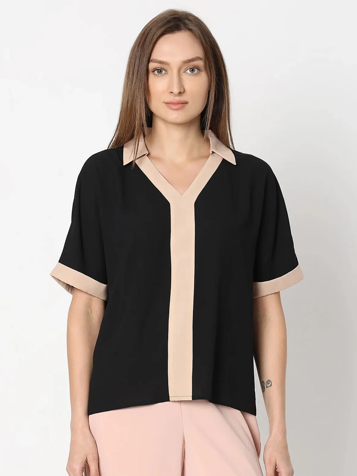 VERO MODA black contrast tape top