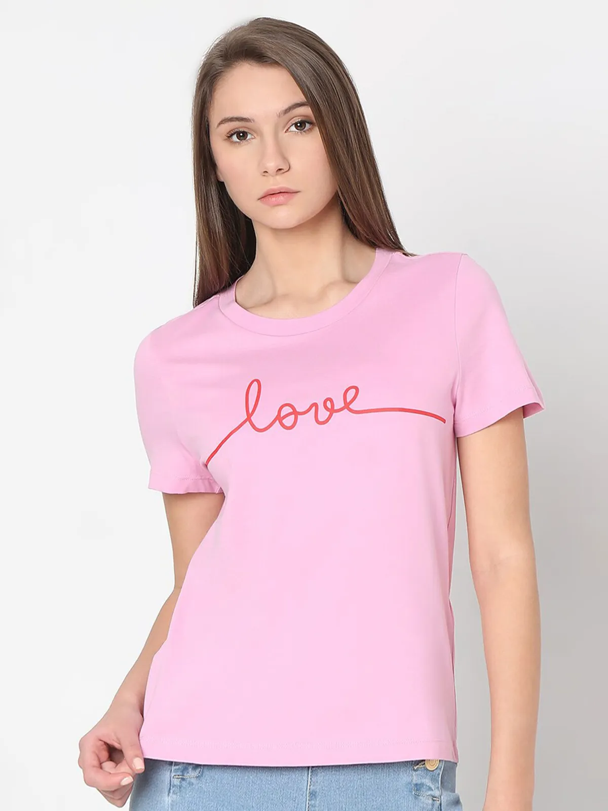 VERO MODA pink cotton casual t-shirt