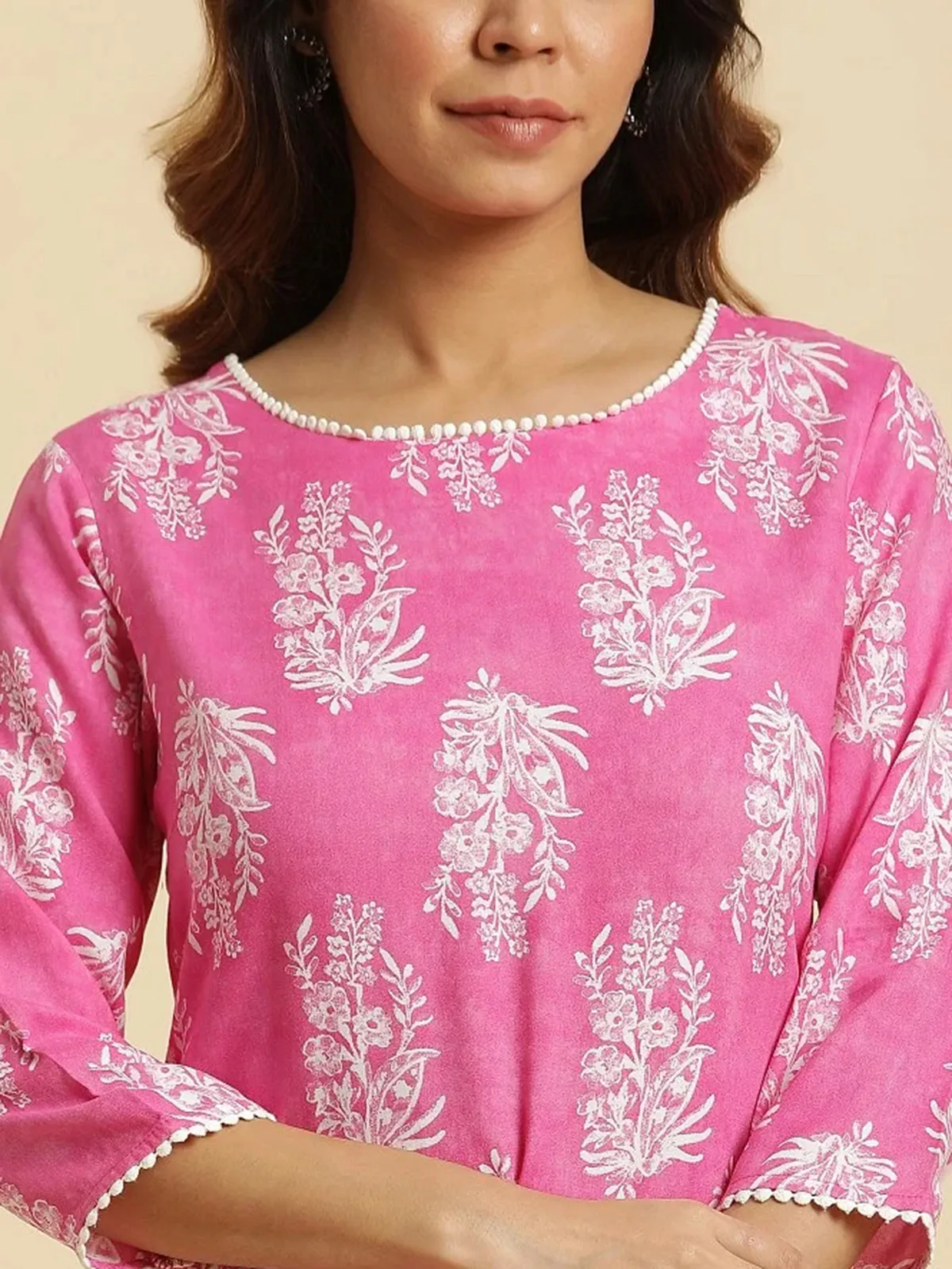 W cotton printed pink kurti