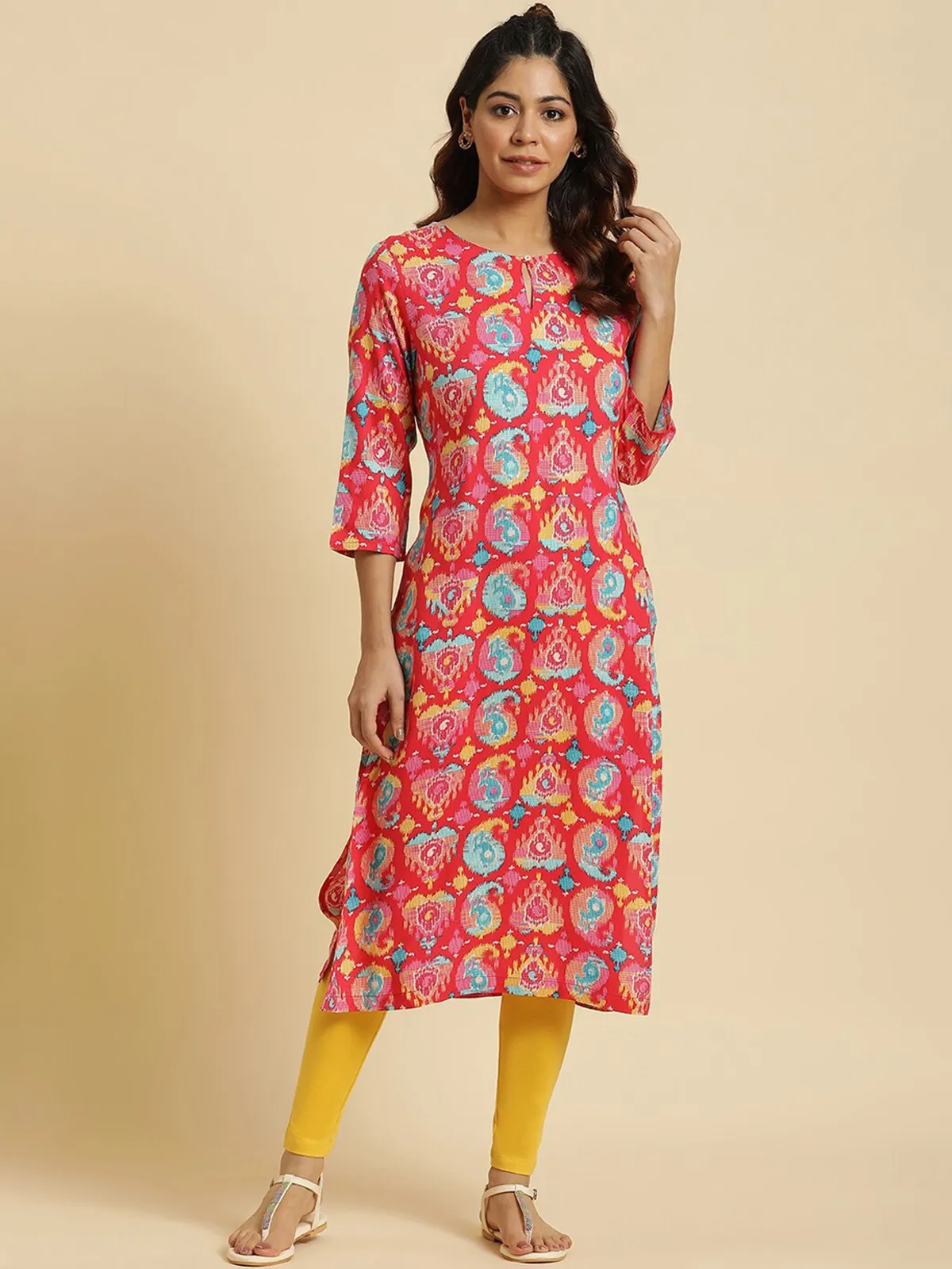 W printed red cotton kurti
