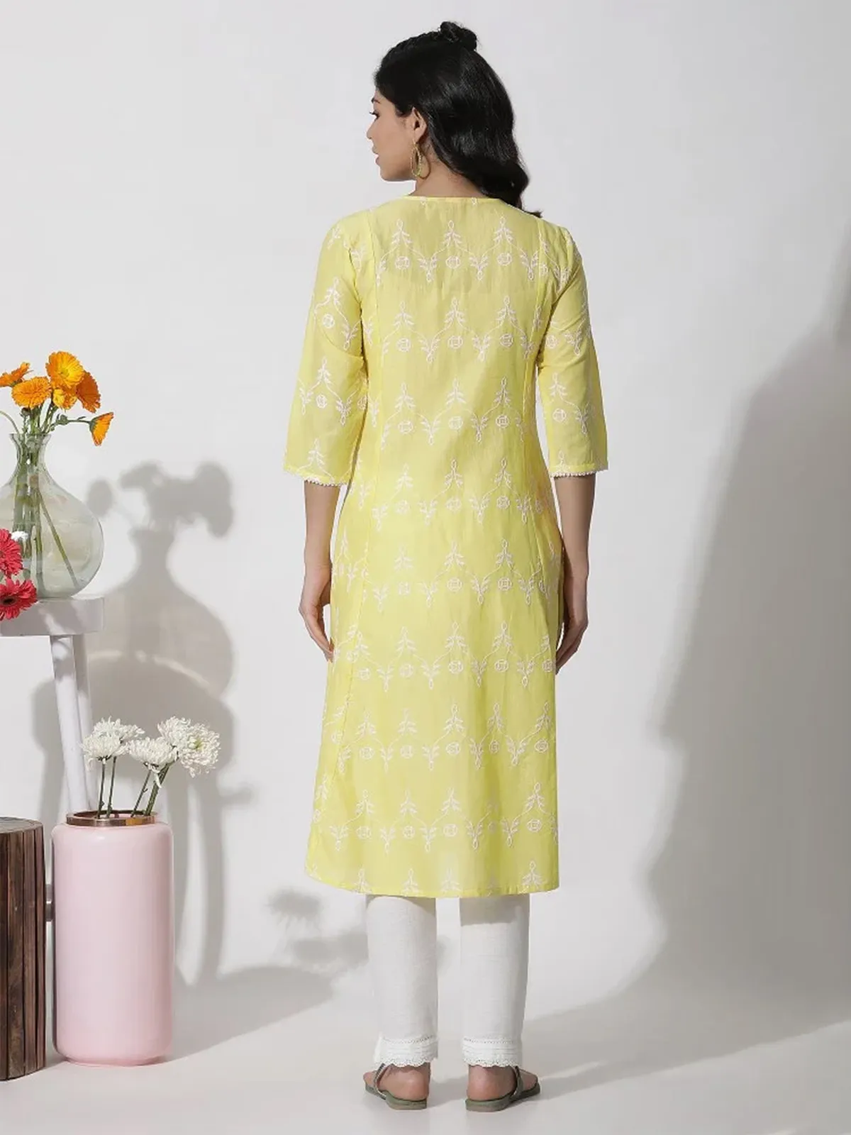 W yellow cotton flared kurti