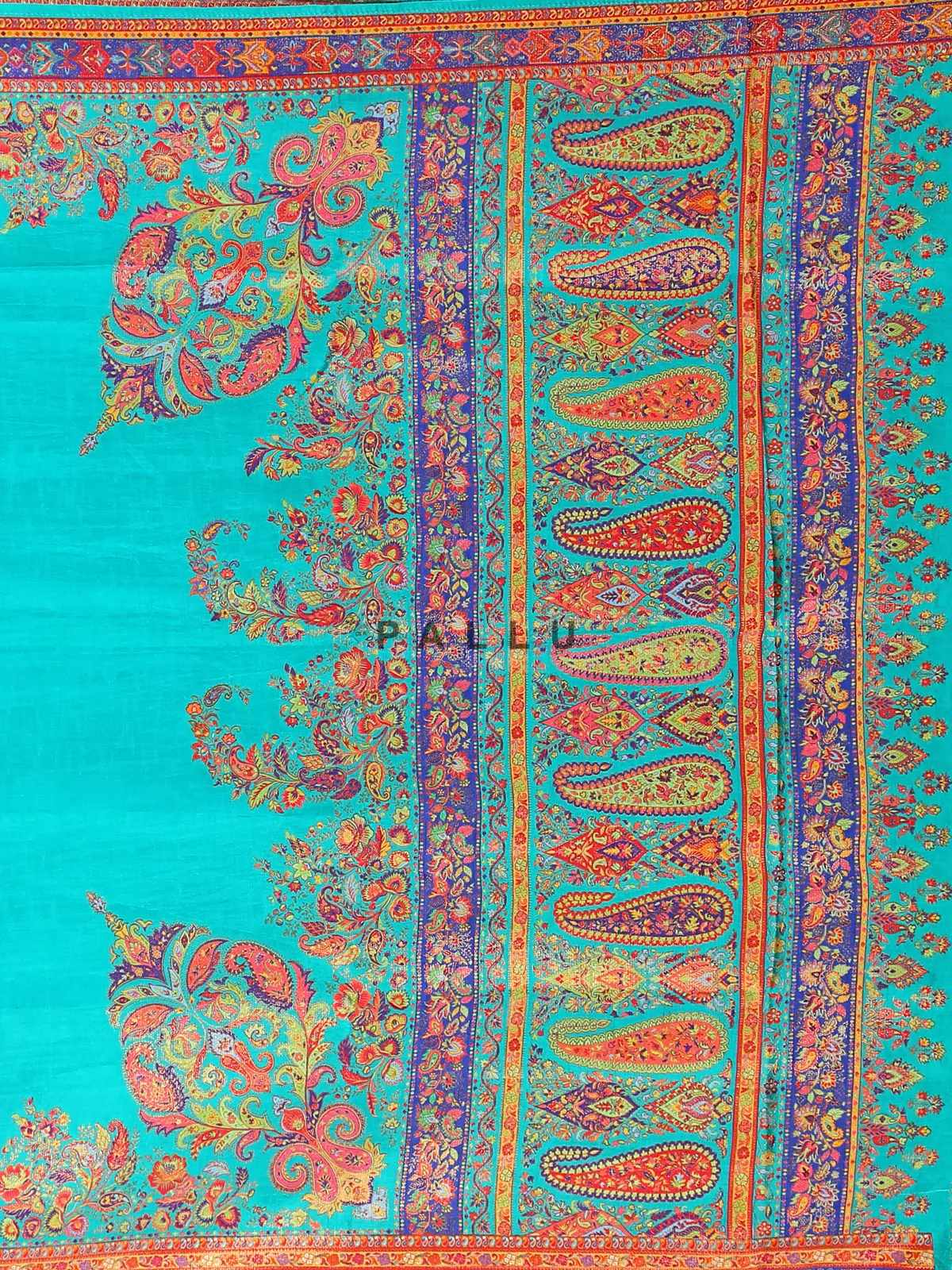 Wedding aqua printed pashmina silk saree