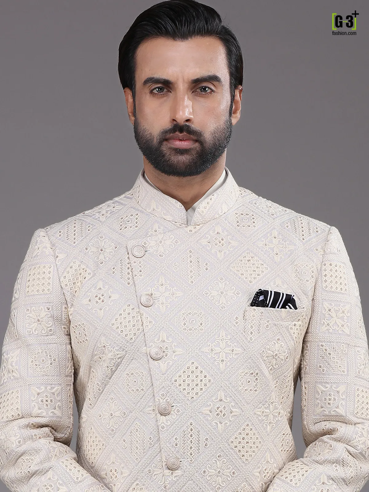 Wedding wear cream mens indo western with kurta