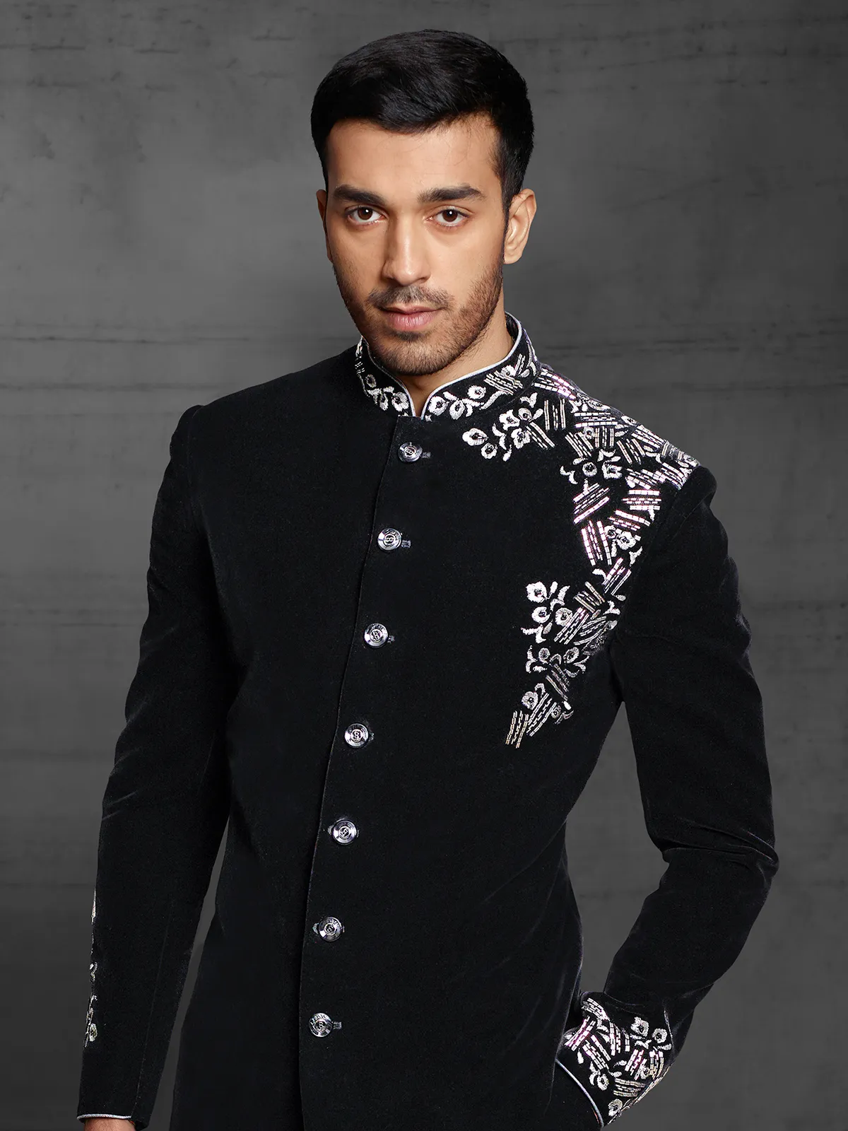 Wedding wear latest black velvet indo western