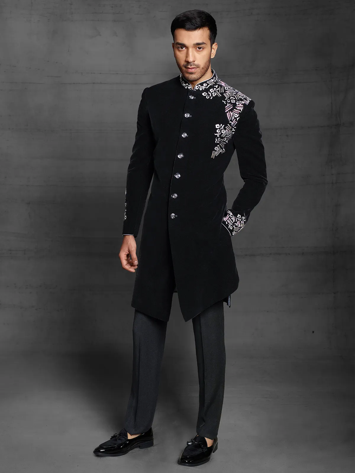 Wedding wear latest black velvet indo western