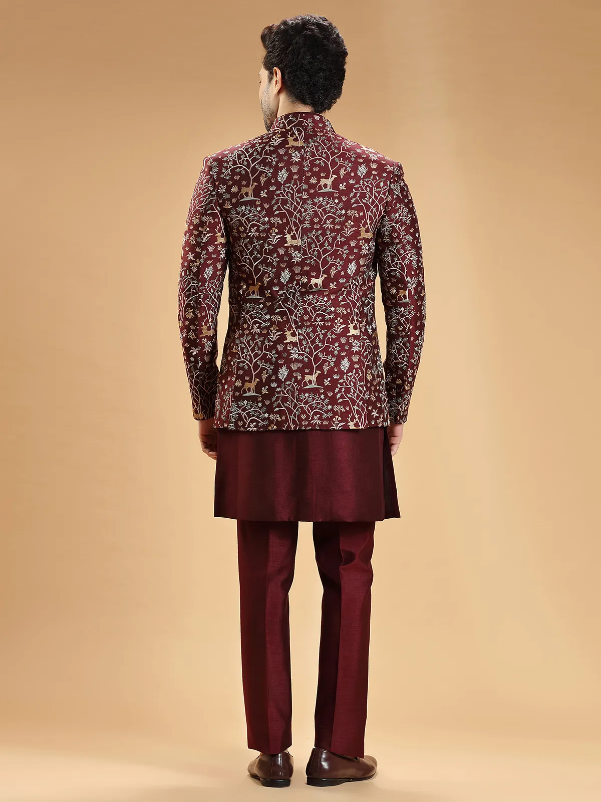 Wedding wear maroon silk indowestern